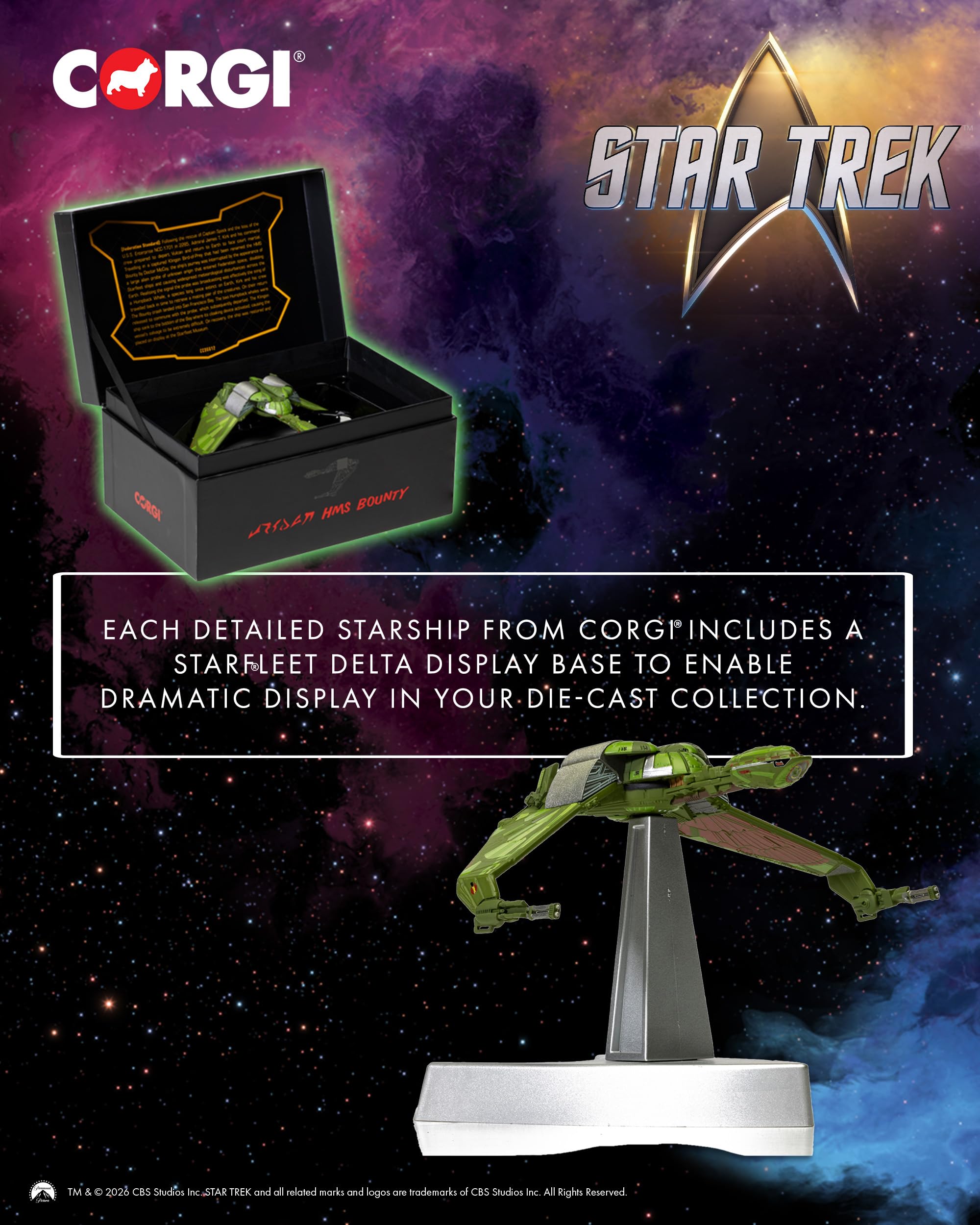 Corgi CC96612 Star Trek Klingon Bird-of-Prey 'HMS Bounty' Druckguss-Modell mit Präsentationsständer - Star Trek IV: The Voyage Home Detaillierte Replik Modell Schiff, Sammlerstück Druckguss-Modelle