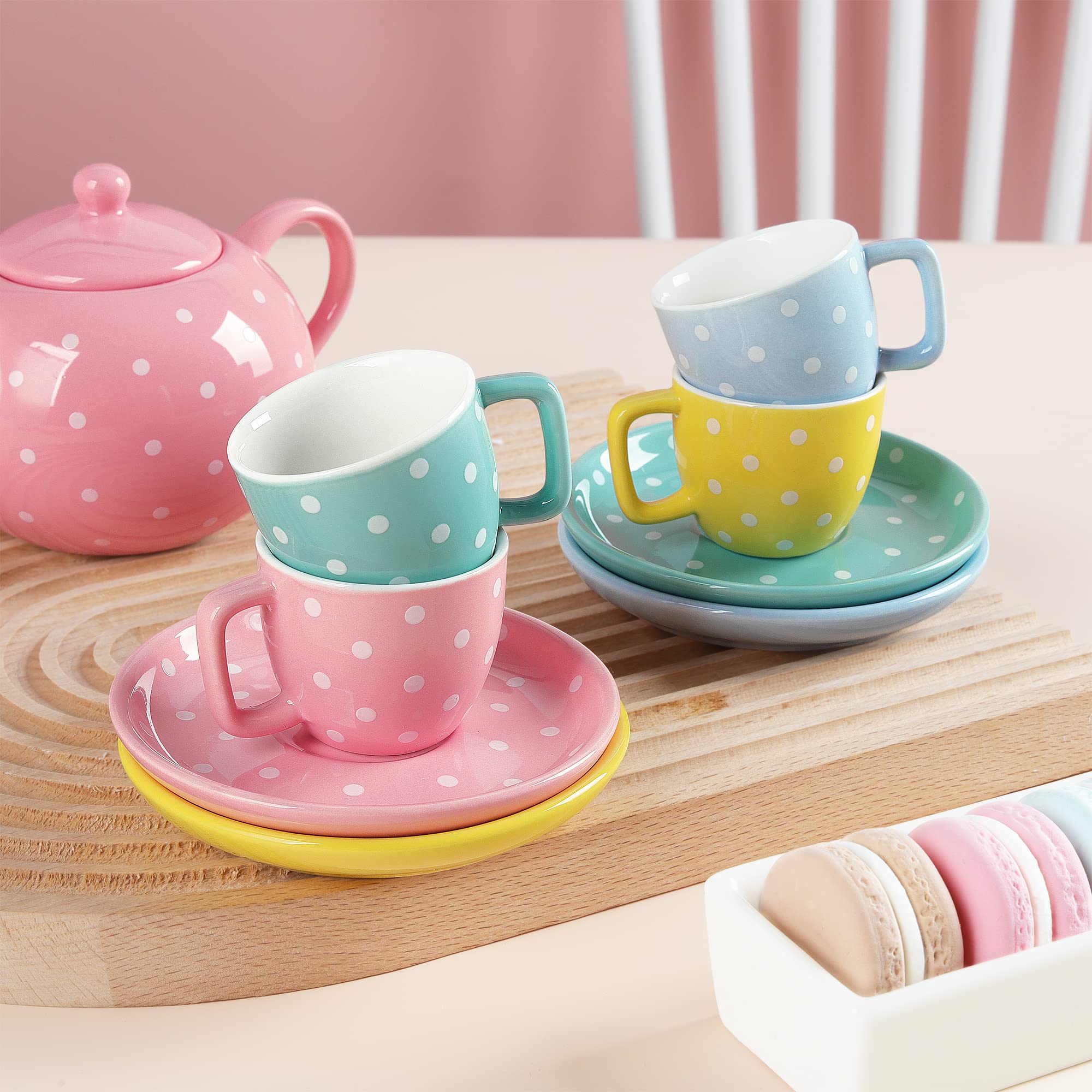 Fanquare 12-Piece Porcelain Pink Rose Floral Tea Set for Adults