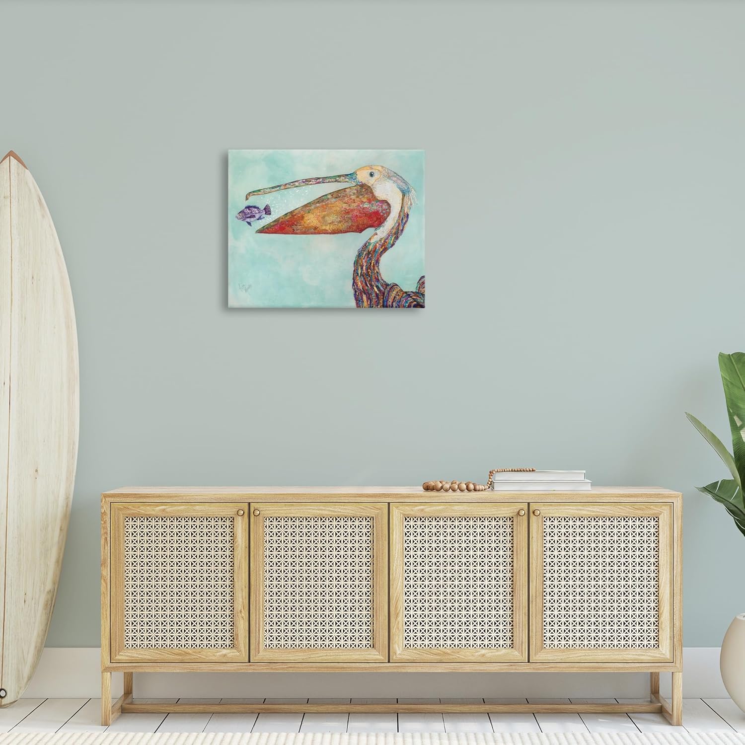 Stupell Industries Pelican with Purple Fish, Designed By Lisa Morales, 30 x 24, Canvas Wall Art