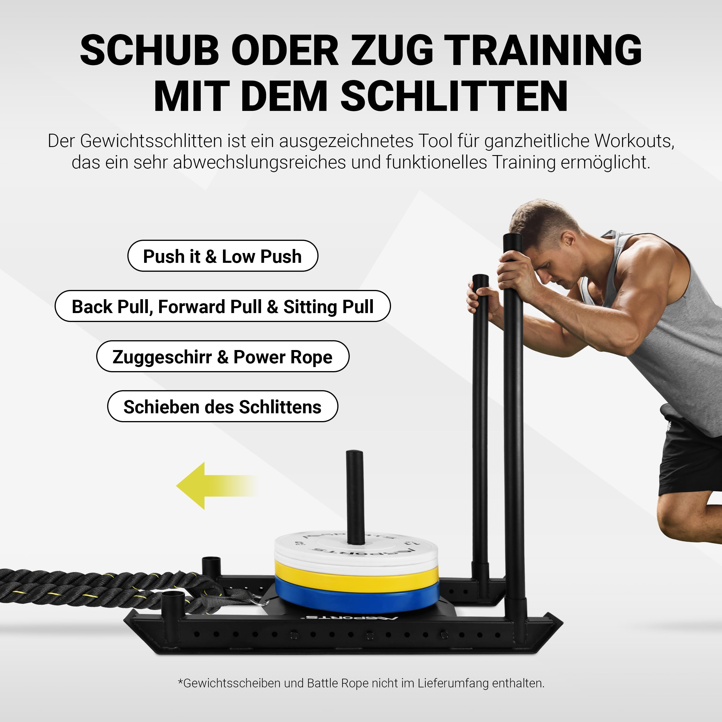 MSPORTS Gewichtsschlitten Premium - Power Sled, Powerschlitten, Sprint- und Zugschlitten, Schnellkrafttraining, Druck- und Zugübungen Schwarz