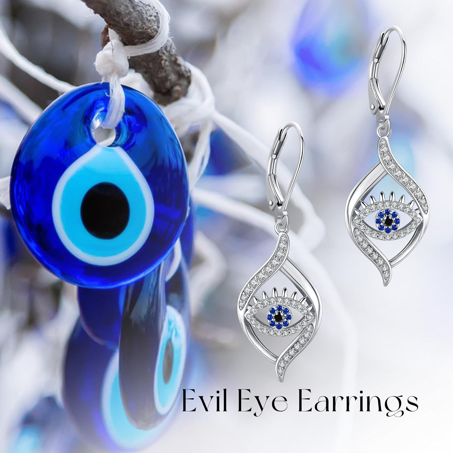 Evil Eye Earrings 925 Sterling Silver Eye Dangle Drop Earrings Amulet Protection Evil Eye Jewelry Gift for Women - Image 6
