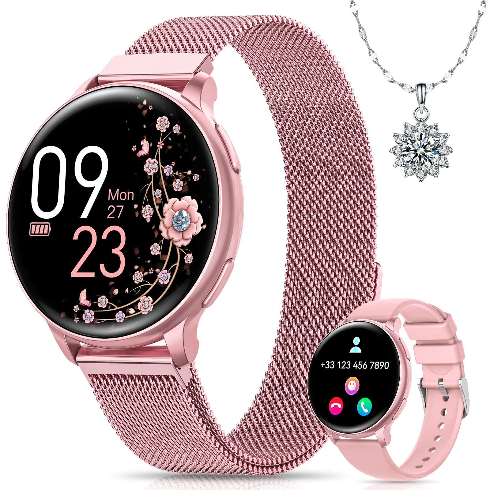 BANLVS Reloj Inteligente Mujer con Llamadas Bluetooth, 1,27" HD Smartwatch Mujer con 110 Modos Deportivos, Función Femenina, Pulsómetro SpO2 y Sueño, IP68 Impermeable Smartwatch para Android IOS, Rosa