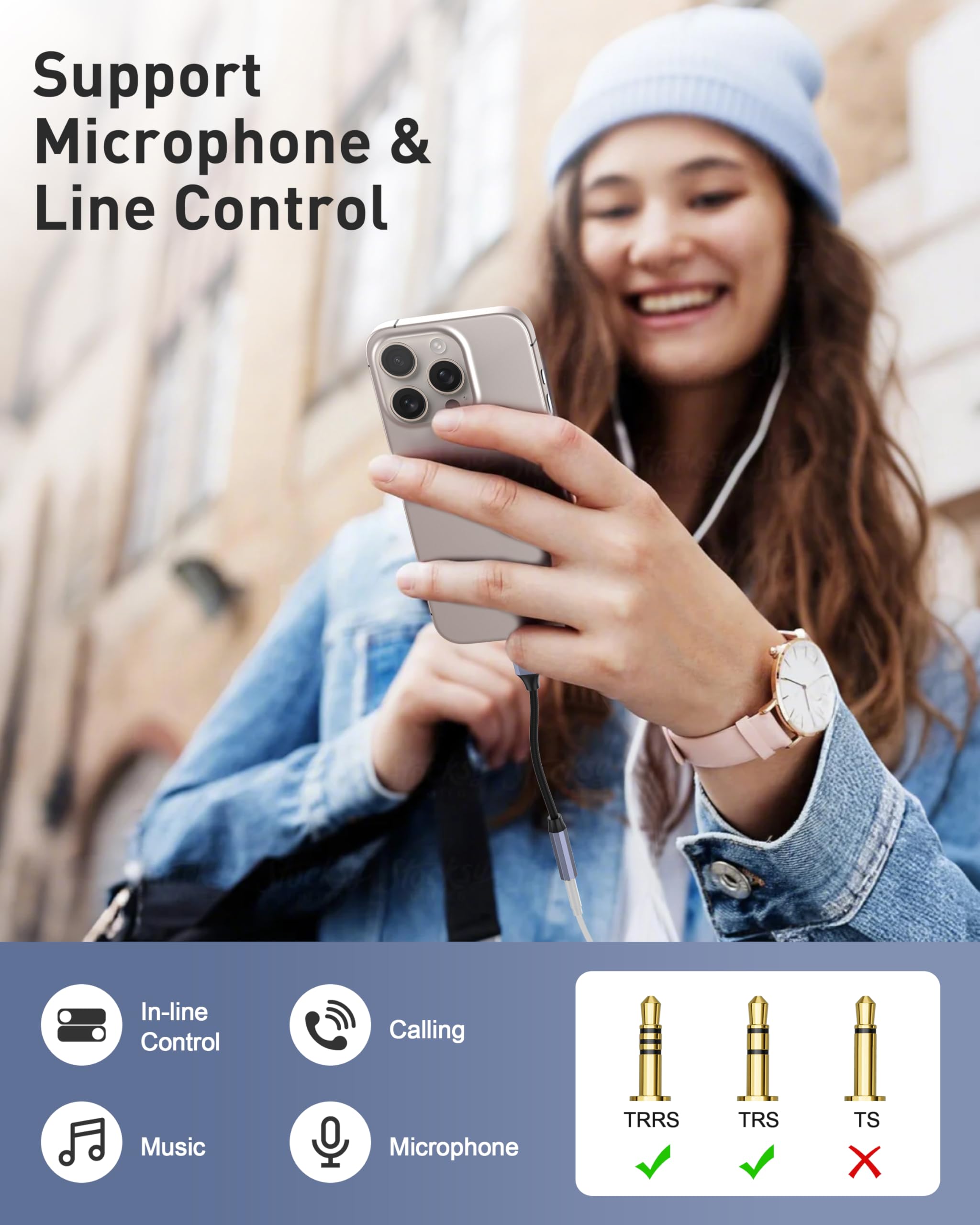 BENFEI USB C to Audio Jack Adapter with DAC chipset, USB-C to 3.5mm Female Headphone Compatible with iPhone 15 Pro Max/15 Pro/15, Samsung Galaxy S24/S23/S22/S21 Ultra, iPad Pro, Pixel 8 Grey