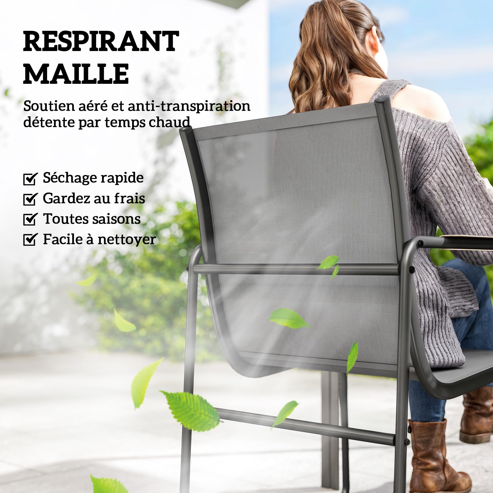 Outsunny 7-teiliges Outdoor-Esszimmer-Set für 6 Personen, Glastisch und Stühle mit dekorativen Armlehnen, Gartenmöbel aus Stahl für die Terrasse, grau