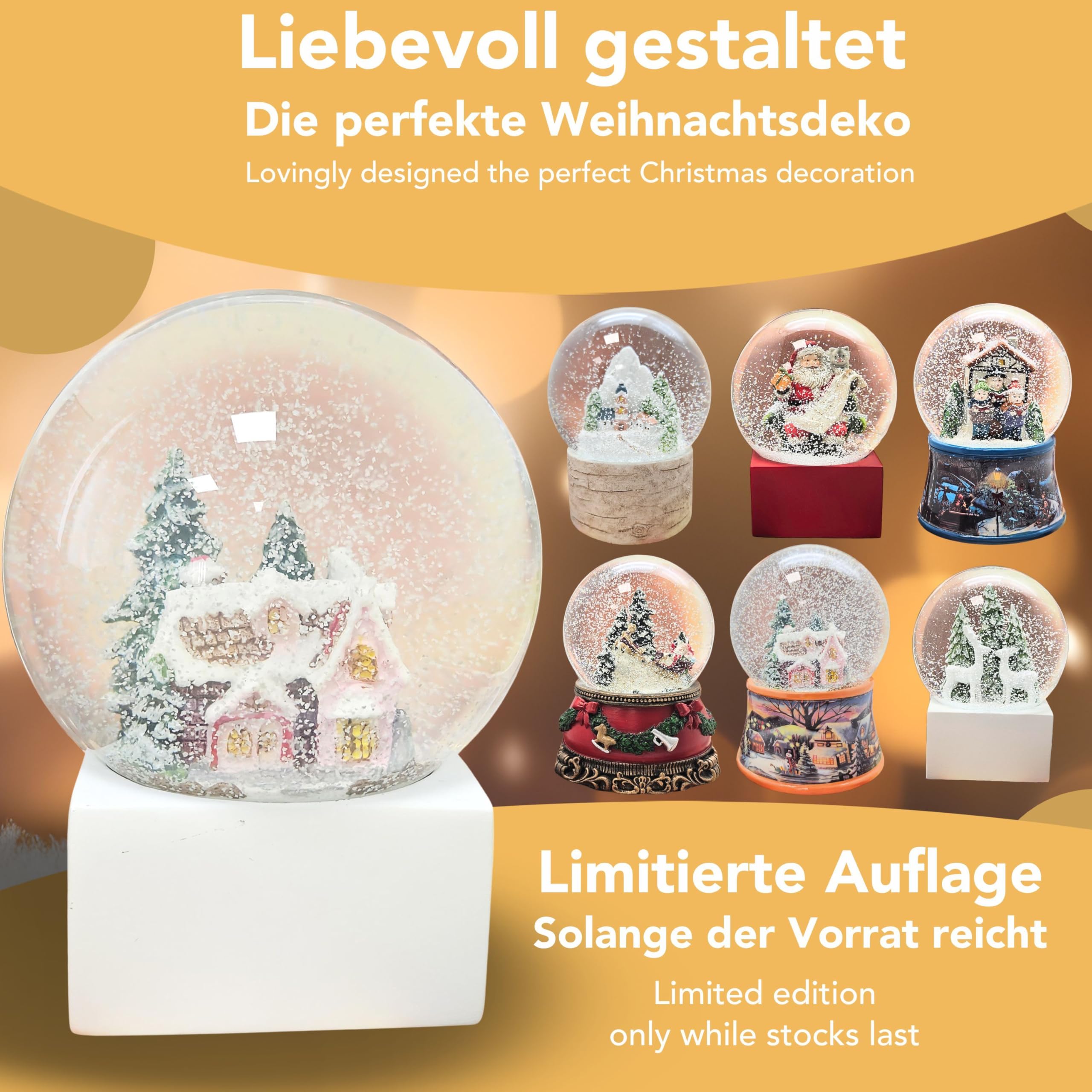 Schneekugel Zuckerbäckerhaus, Sockel weiß eck, Pure-Line, Durchmesser 100mm Schüttelkugel, 20128