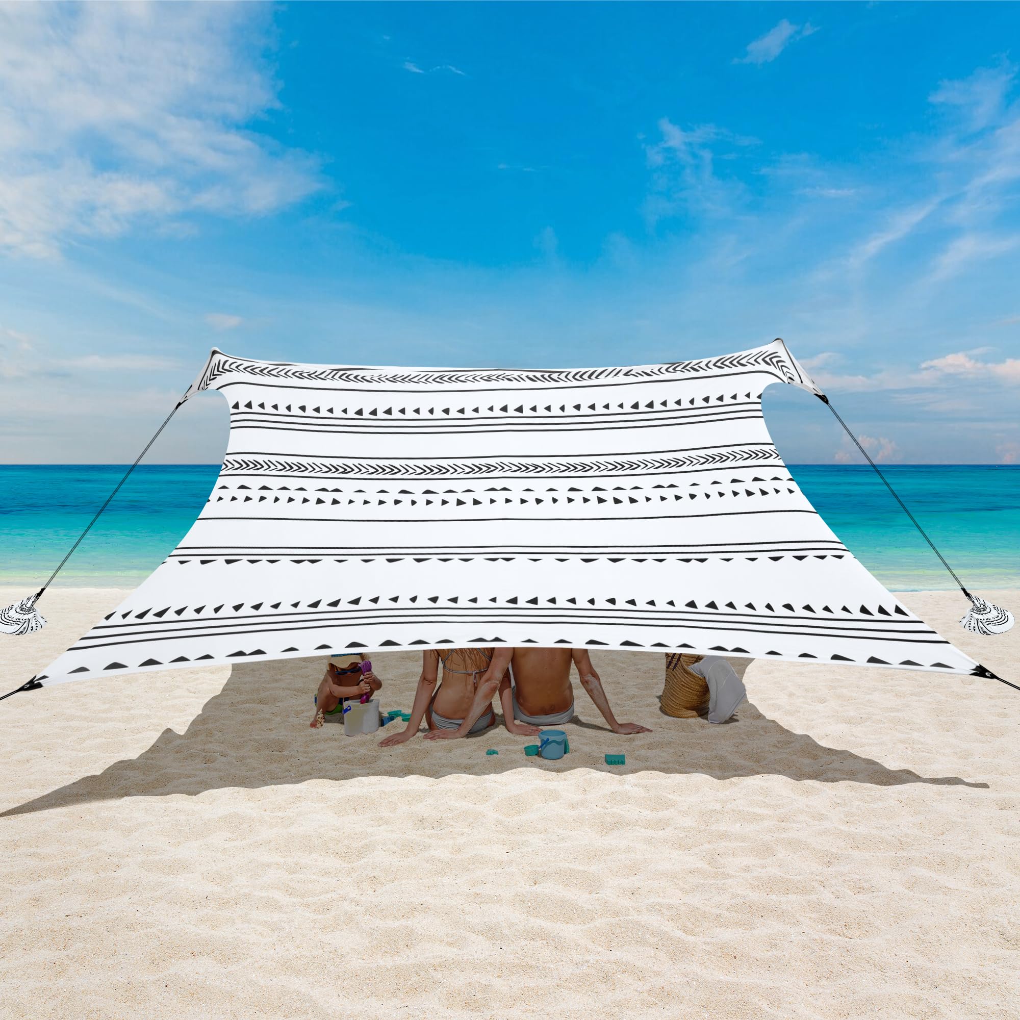 10x10 FT UPF 50+ Beach Canopy Sun Shade - Portable Easy Setup with Sandbags & Anti-Wind Ropes