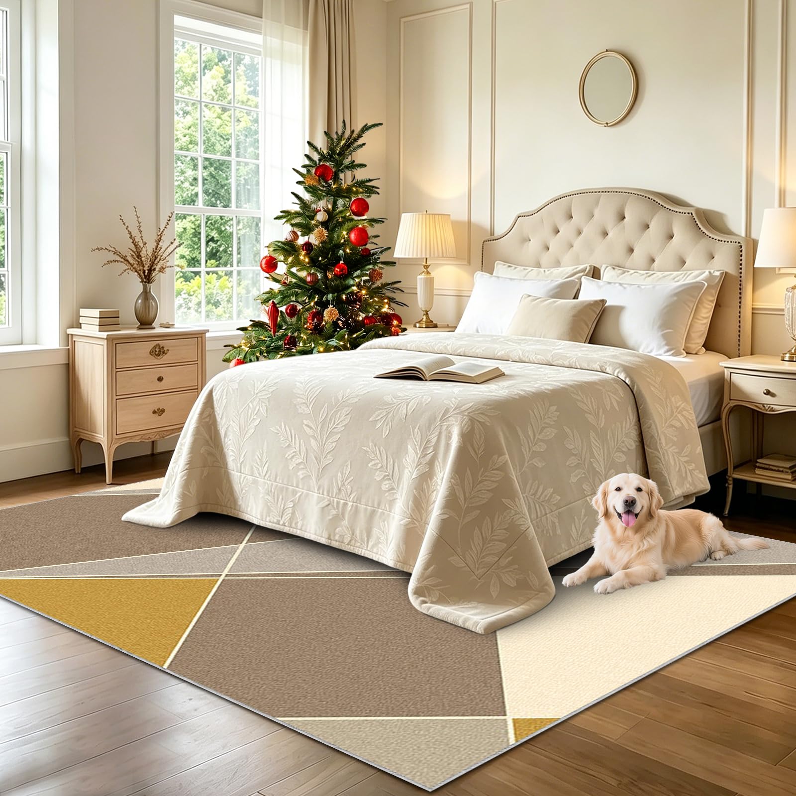 Tapis salon moderne antidérapant lavable en machine 170x190cm marron