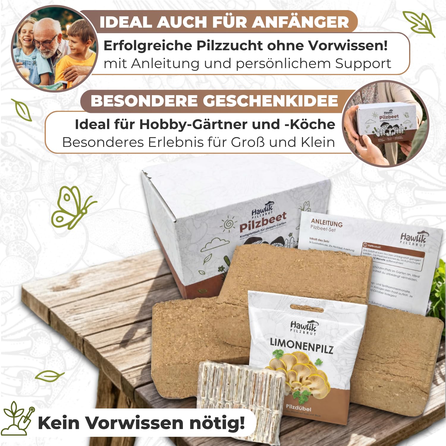 Hawlik Pilzbrut - Kit de culture de champignons de pleurote jaune pour le jardin - Récolte des champignons frais en toute simplicité - Kit Champignon à faire pousser