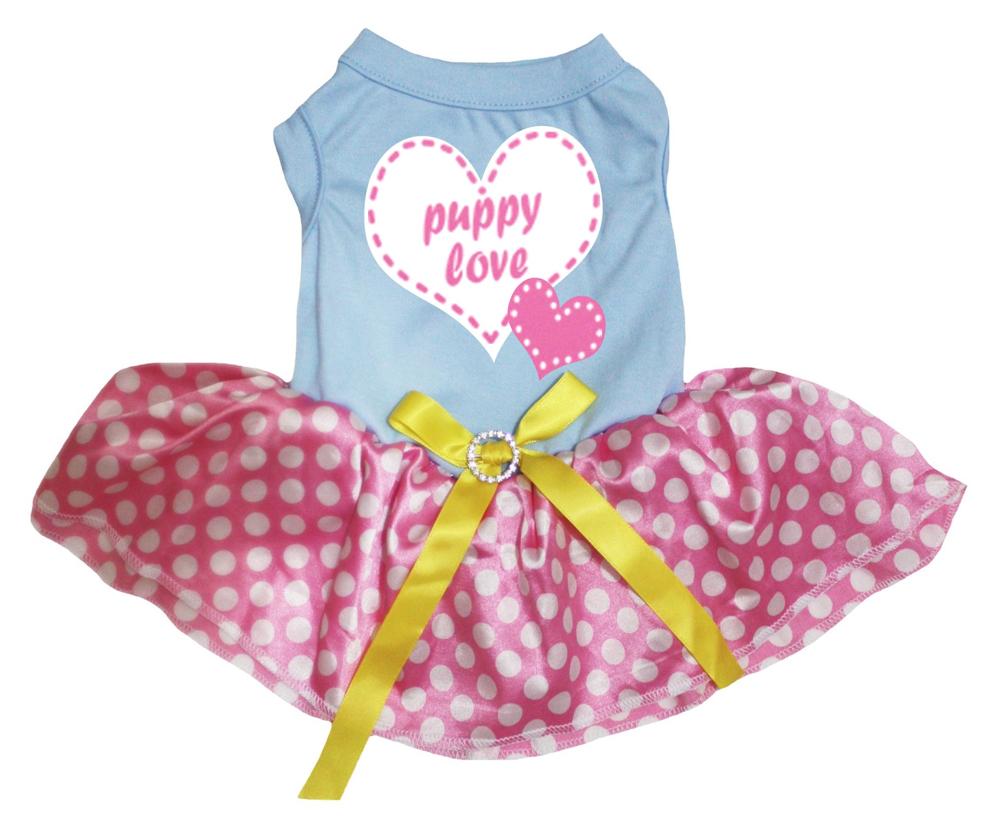 Robe pour chien Puppy Love Twins XXL bleu à pois roses vêtement motif cœur