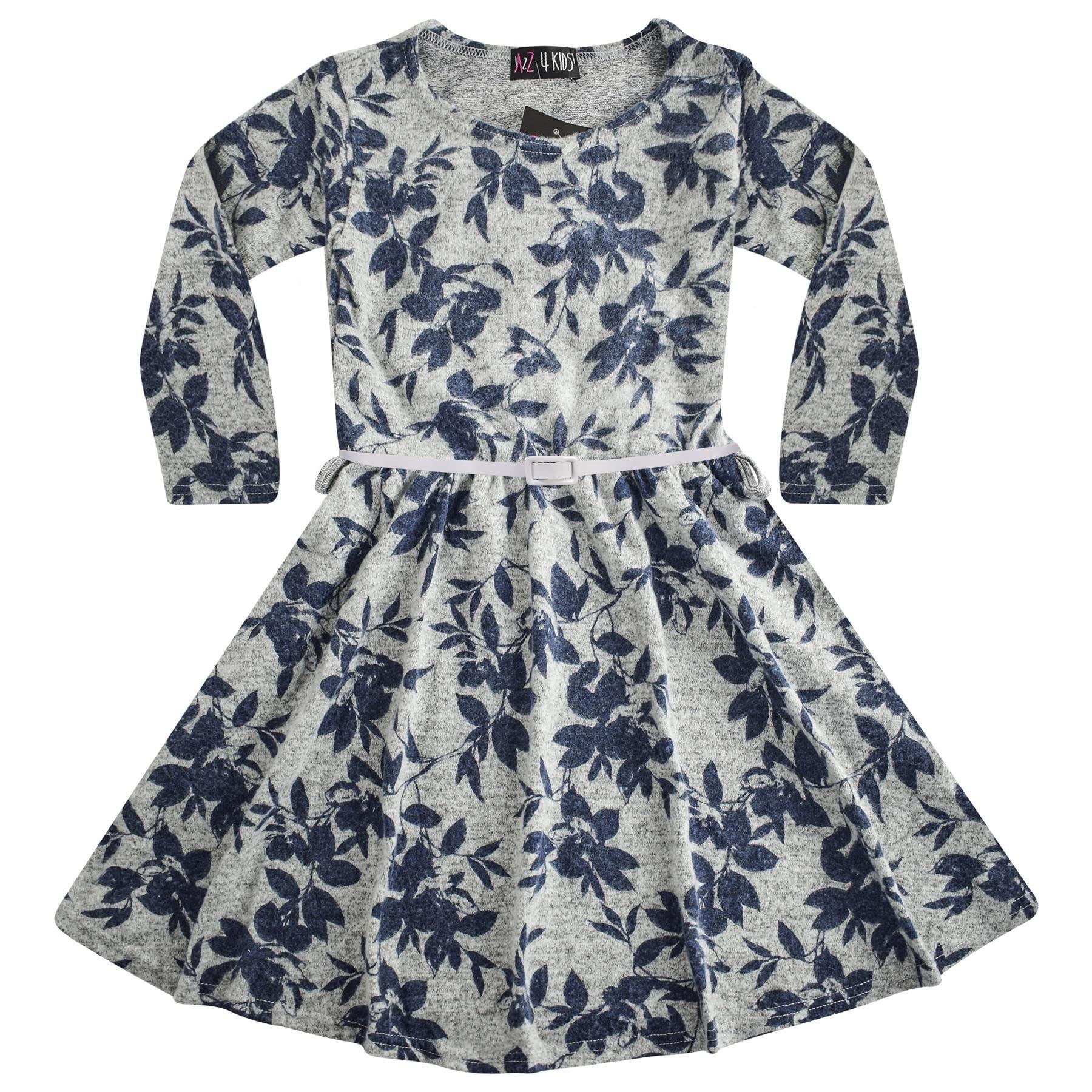 A2z 4 Kids Girls Grey A2z Kids Skater Dress Long Sleeves Knitted Dance Party - Skater Dress 676 ._11-12