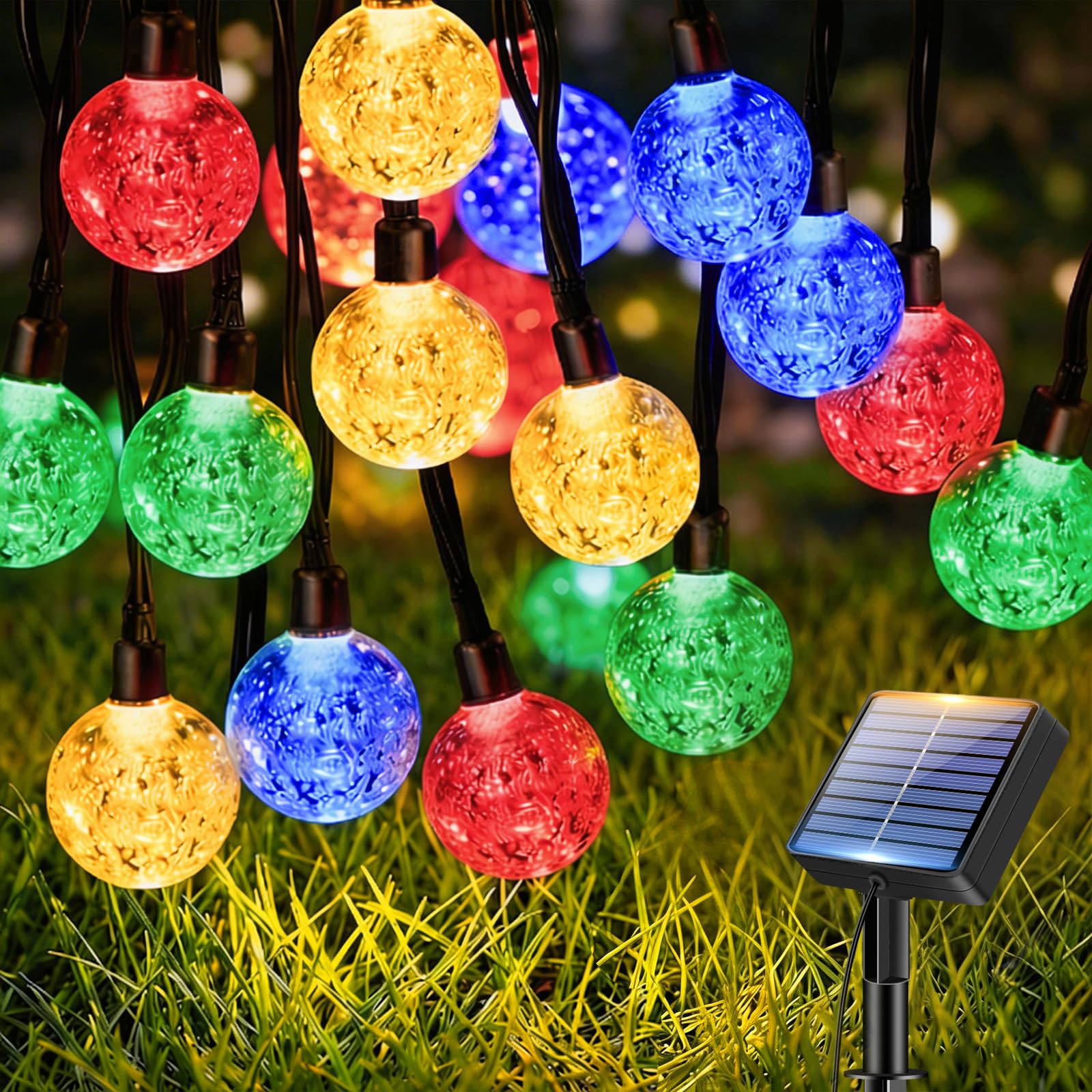 btfarm Solar Lights Outdoor Garden, 7.5M/24FT 30 LED Solar Powered String Lights Waterproof, 8 Modes Crystal Ball Fairy Light for Garden Patio Yard Tree Christmas Party, Multi-Coloured