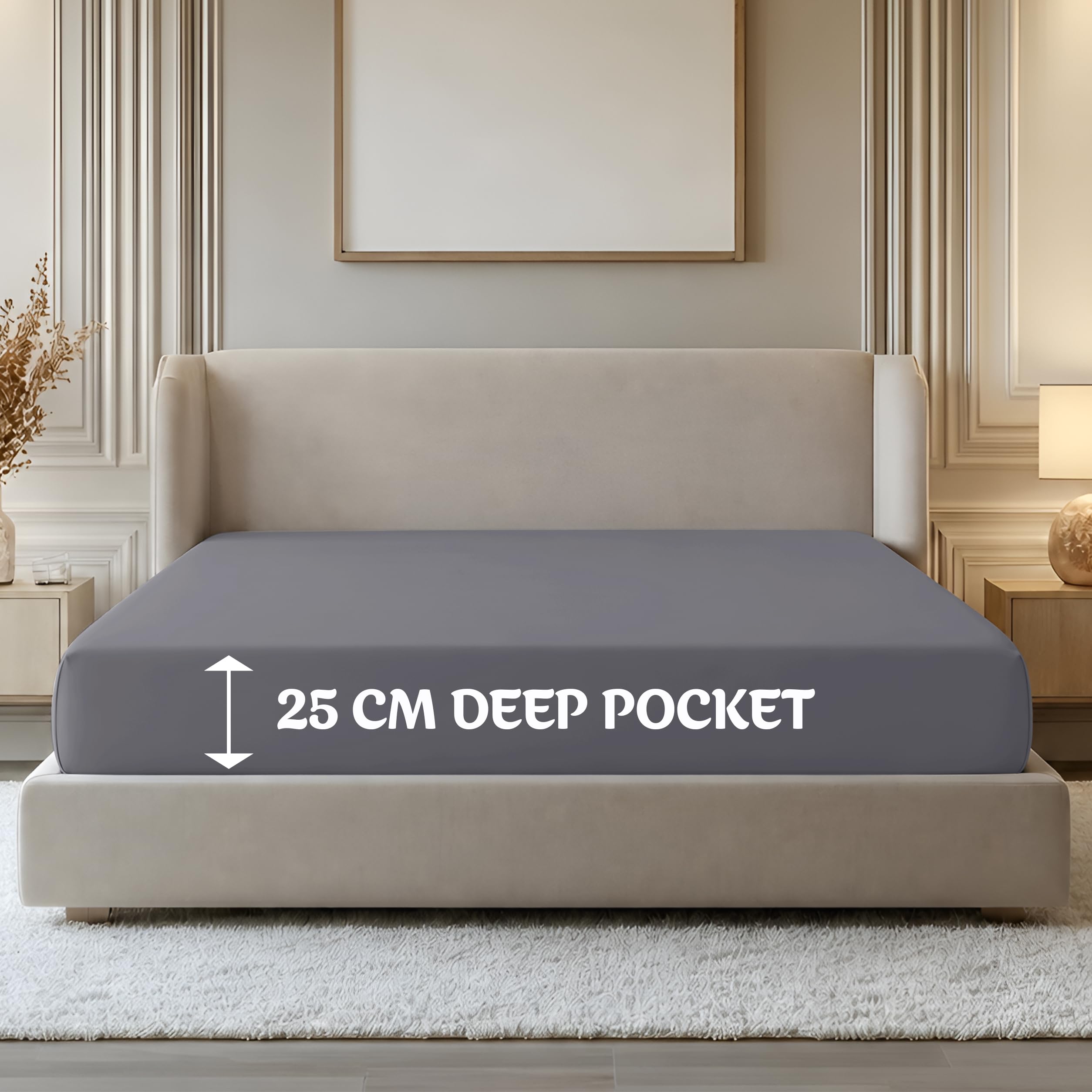 Oxford Homeware Charcoal Single Fitted Sheets -100% Brushed Microfibre 1800 Easy Care 25 Cm Deep Single Bed Sheet - Shrinkage And Fade Resistance