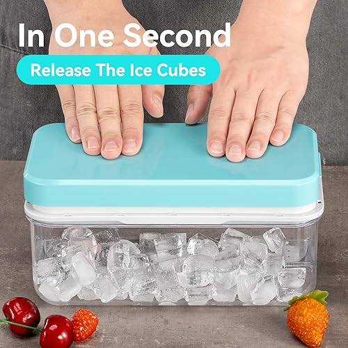 Miniatura 2 de Badelite Bandeja para cubitos de hielo con tapa y contenedor, bandeja para cubitos de hielo de fácil liberación, 2 bandejas de hielo para