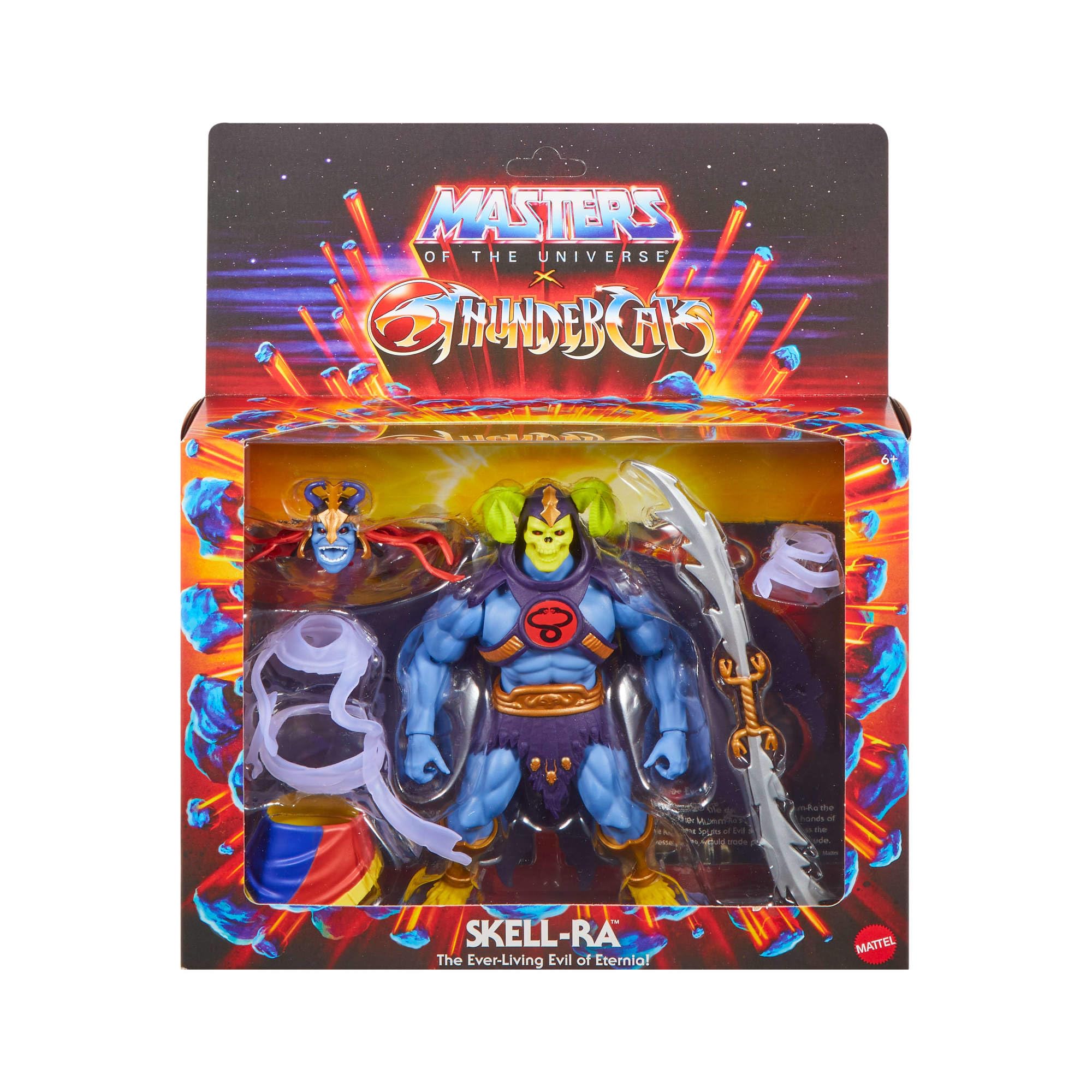 Masters of the Universe Origins x ThunderCats - Skell-Ra, action figure snodabile anni '80, con spada, mantello, armatura e teste intercambiabili, giocattolo per bambini, 6+ anni, JFX01