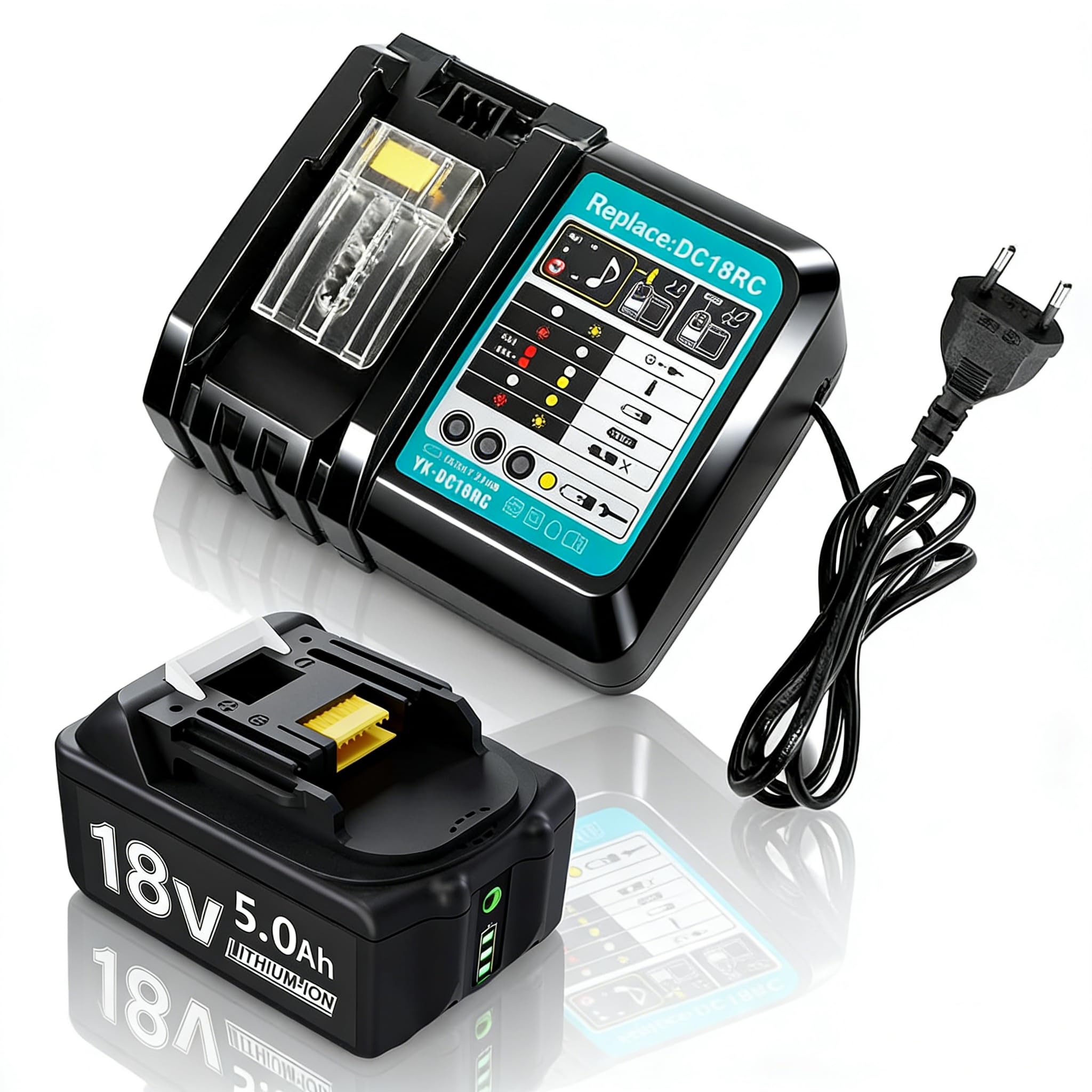 5.0Ah 18v Akku mit Ladegerät Ersatzakku für makita BL1830B BL1840 BL1850 BL1850B BL1860 BL1860B BL1815 LXT-400,18V 5000mAh Ersatzakku mit Netzteil DC18RC 4A