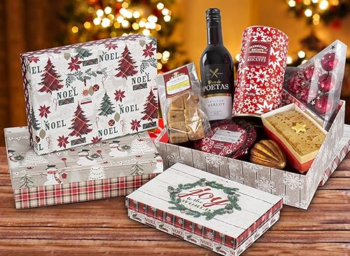 Miniatura 10 de Cajas de regalo de Navidad con tapas para regalos, juego de 4 cajas de regalo blancas a granel en varios diseños, cajas de regalo grandes de