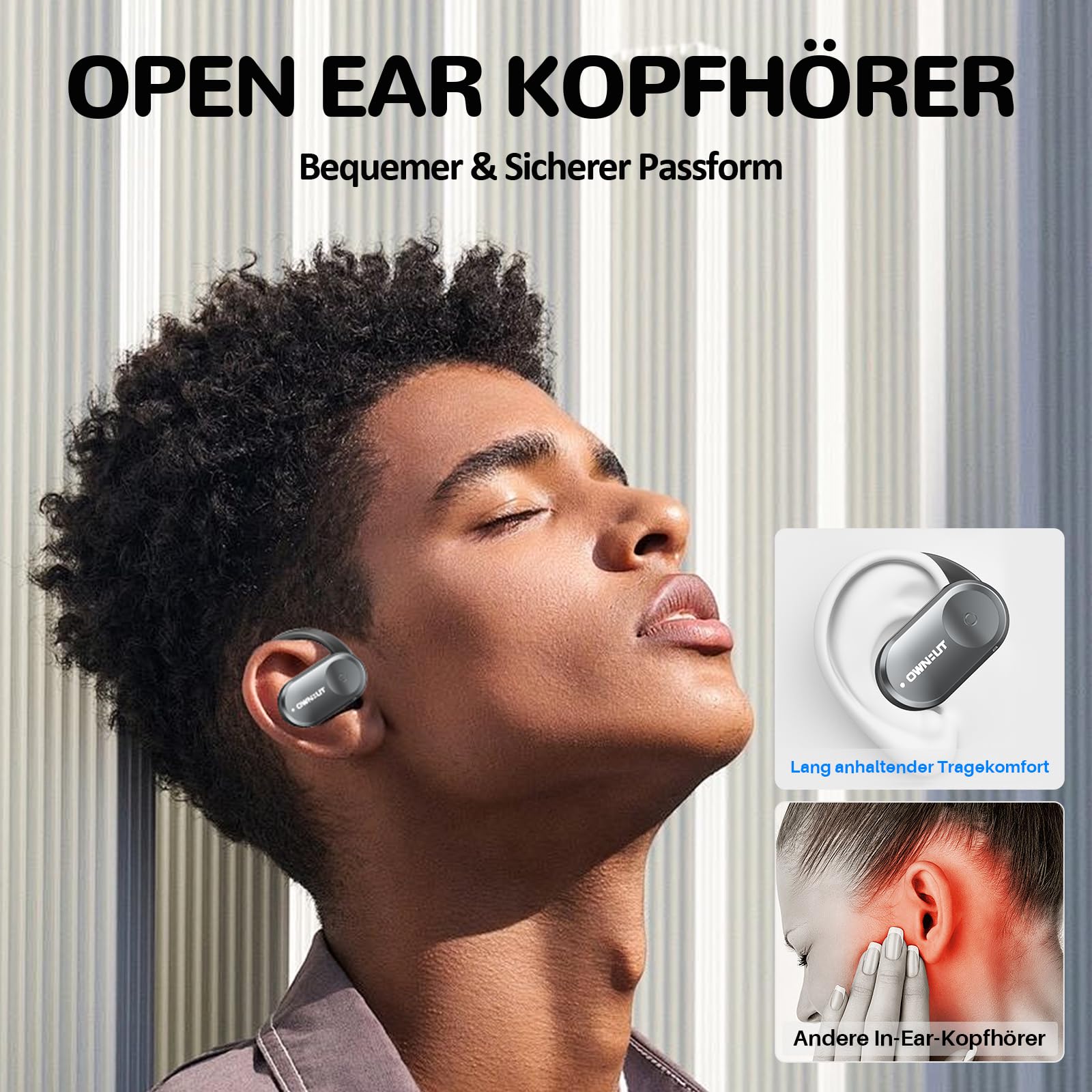Open Ear Kopfhörer Bluetooth 5.3, Touch-Steuerung Kabellose Sport Kopfhörer Ohrhörer, Wireless Earbuds Audio-Exzellenz mit Open Bass, 50 Stunden Laufzeit, Begleiter im Büro, Freizeit & Sport