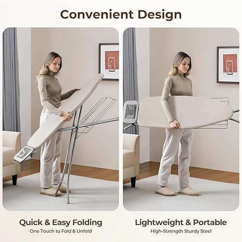 Miniatura 7 de Yaheetech Tabla de planchar, tabla de planchar compacta con soporte para cable, soporte para plancha de vapor y bandeja de almacenamiento inferior,