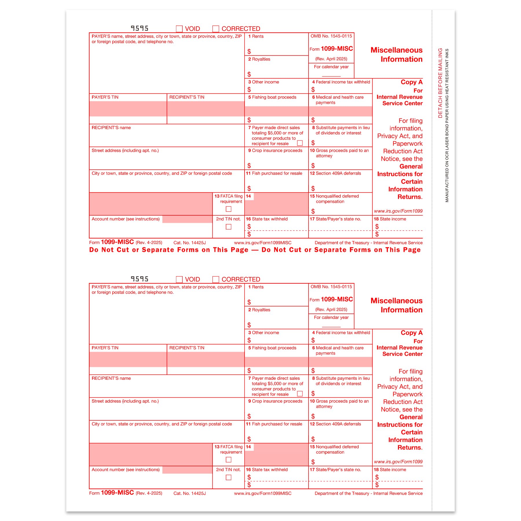 Aazon.co : 1099 ISC Fors 2023, 4 Part Tax Fors Kit, 25 Vendor Kit