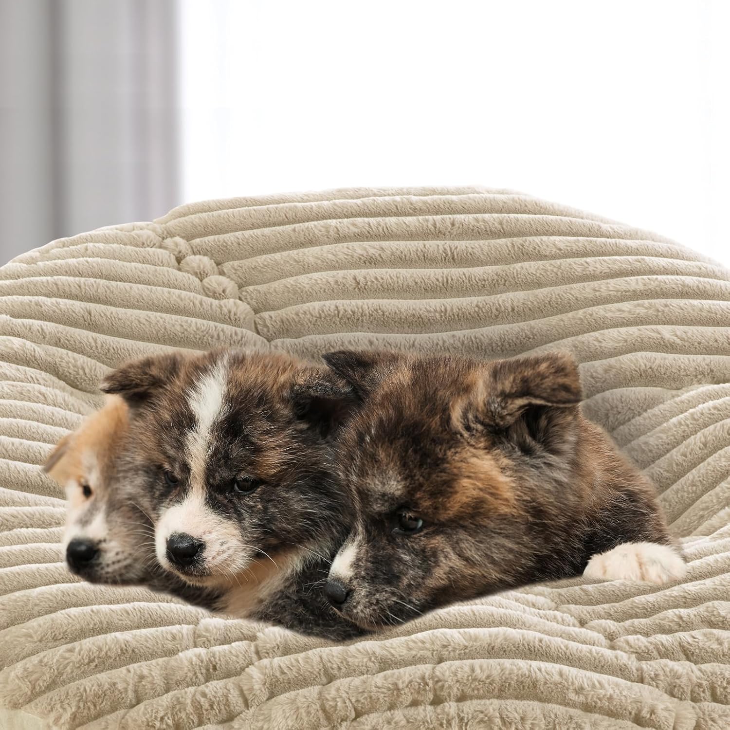 HOMBYS Fluffy Shaggy Cover for Papasan Chair Cushion, Plush Faux Fur Slipcover ONLY, (Without Cushion) Removable Soft Papasan Cushion Covers with 8 Ties, (Khaki, 50"x50")