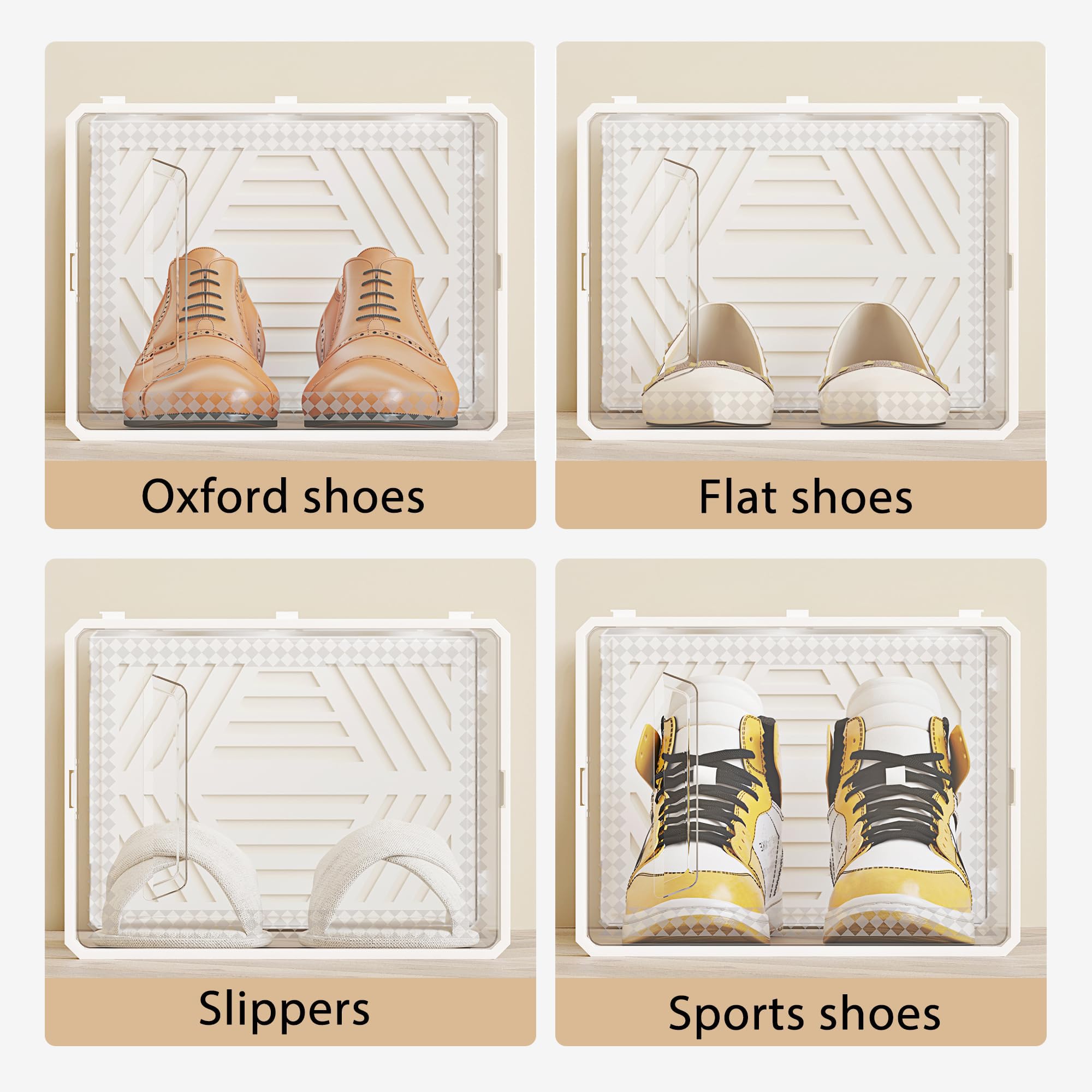 TEmkin Scatole Porta Scarpe Trasparenti Impilabili Da 12 Pezzi Organizer Per Scarpe in Plastica Rigida Contenitori Pieghevoli, Traspiranti E Versatili,002