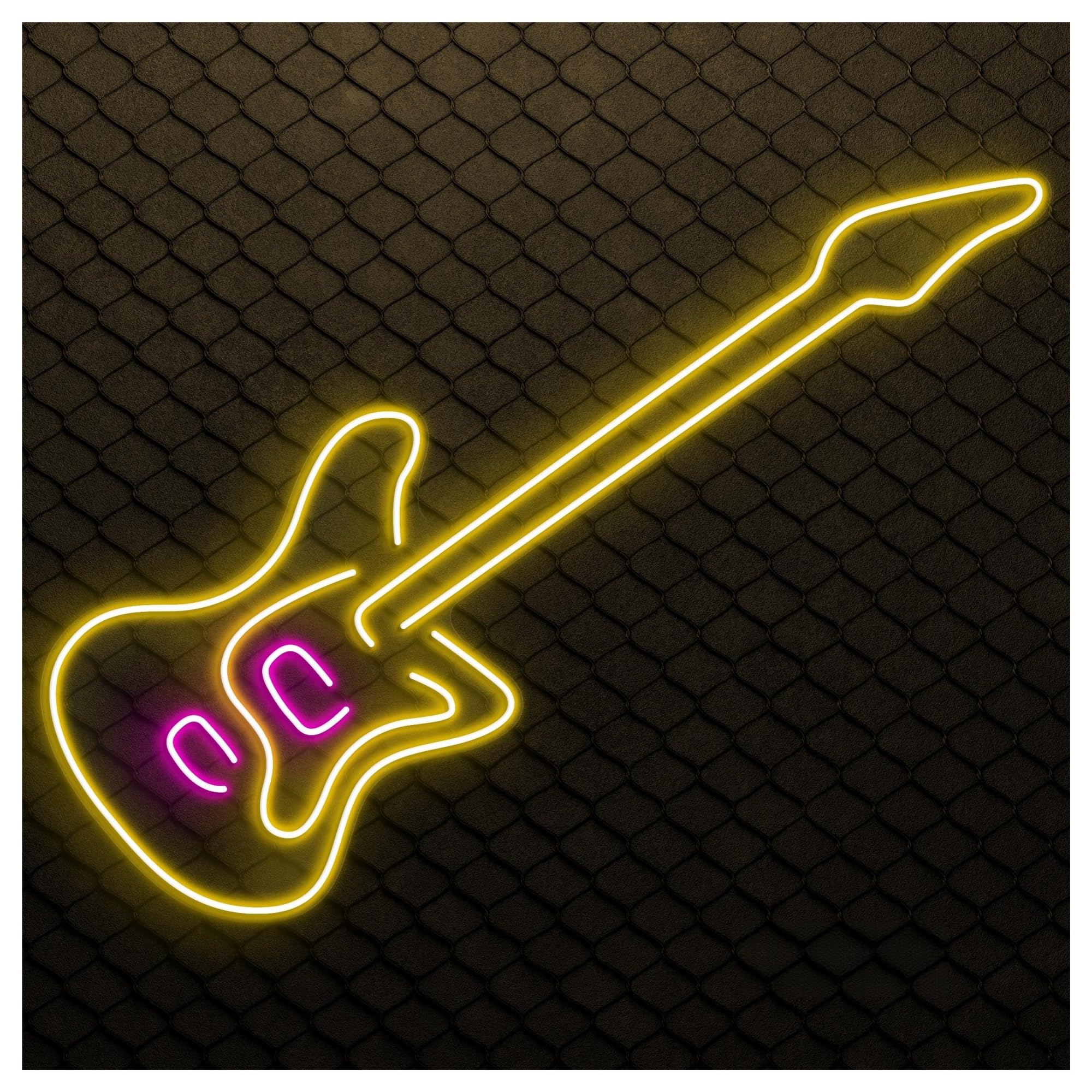 Hanging Art Neon Signs Guitar Neon Sign, Suitable For DJ Room Wall Decor With Brightness Adjustable 55cm(Lemon yellow)