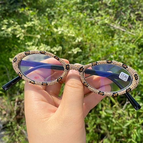 Miniatura 2 de mincl Gafas de lectura brillantes con diamantes de imitación para mujer, retro, ovaladas, para fiesta, lupa