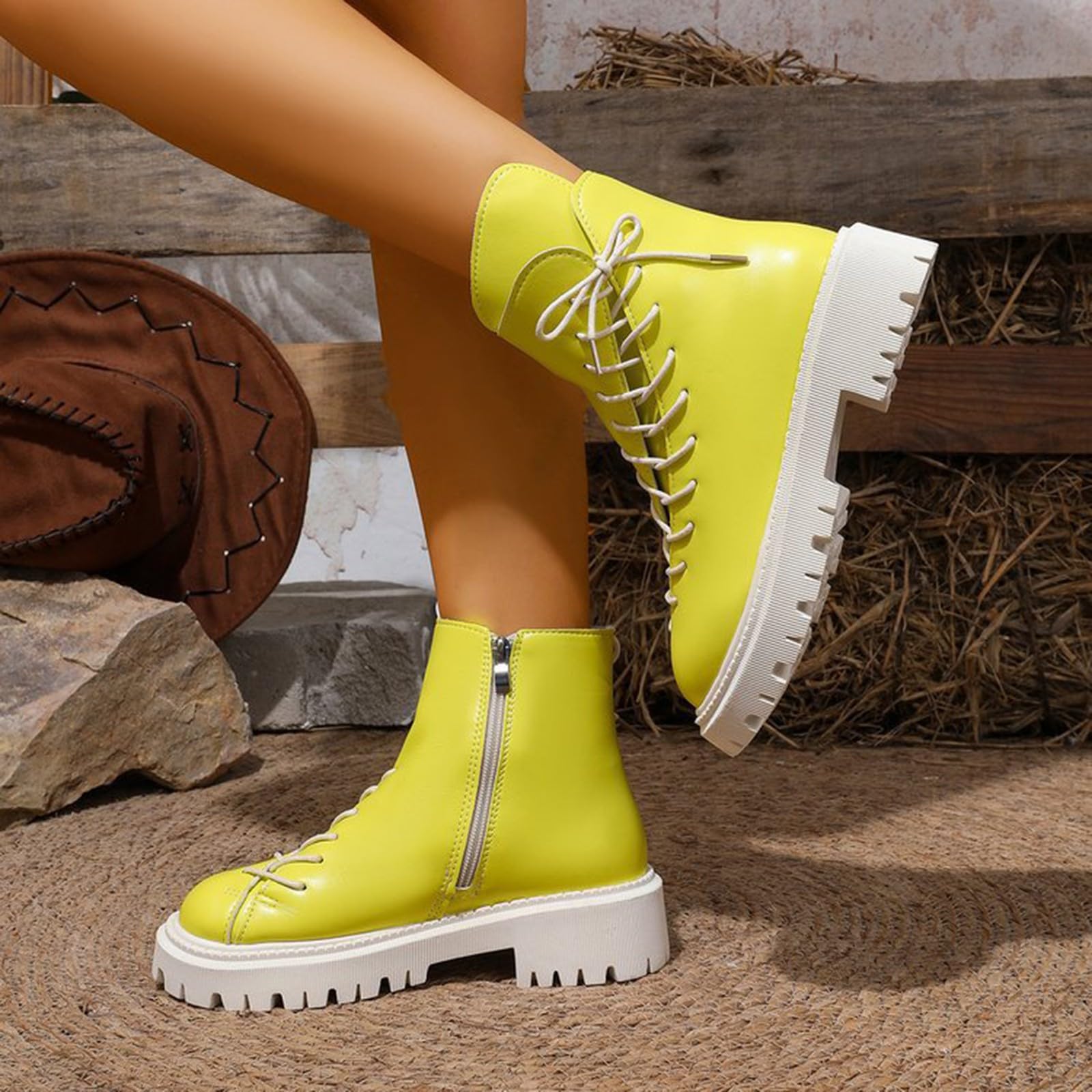 Botines de piel con cordones para mujer, con tacón de bloque