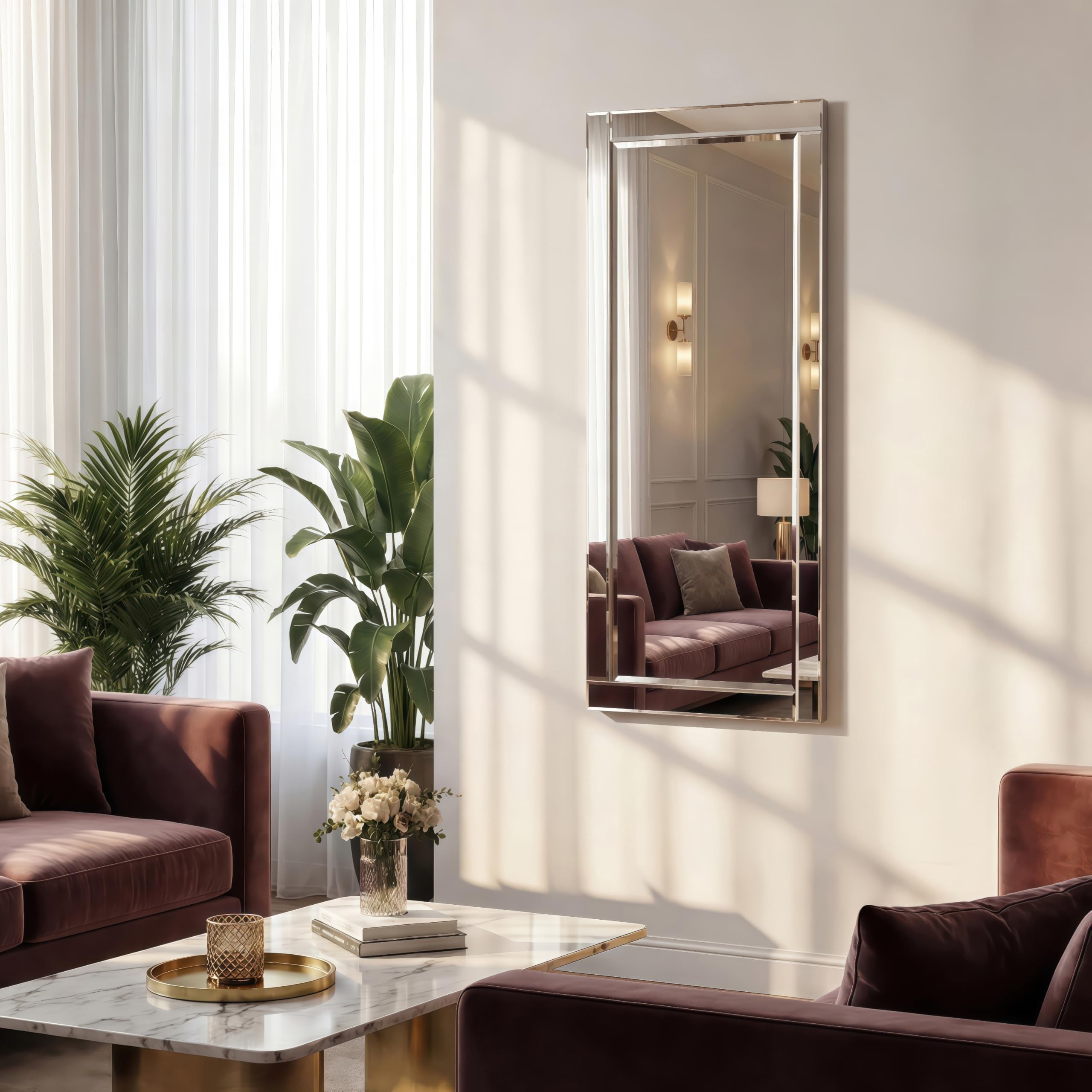 Empire Art Direct Modern Rectangle Wall Mirror for Vanity & Bathroom Solid Wood Frame, 1"-Beveled Center, Ready to Hang, 24" x 54", Clear