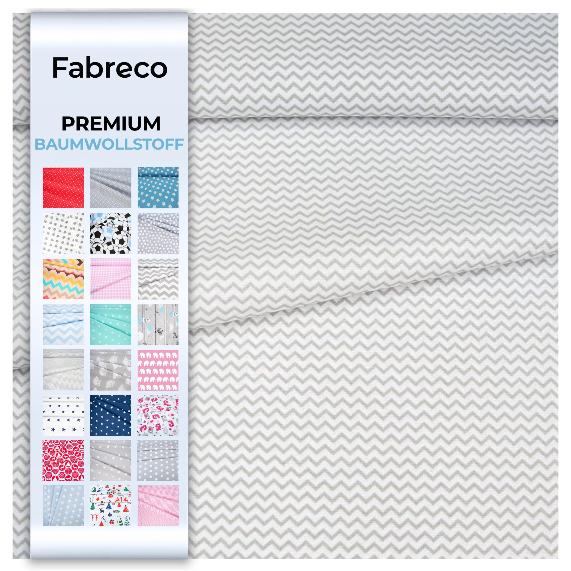 Fabreco - Baumwollstoff Meterware - 220g/lfm | Stoff Meterware mit Muster: Mini Zickzack grau 3mm | Weich, langlebig & hautfreundlich