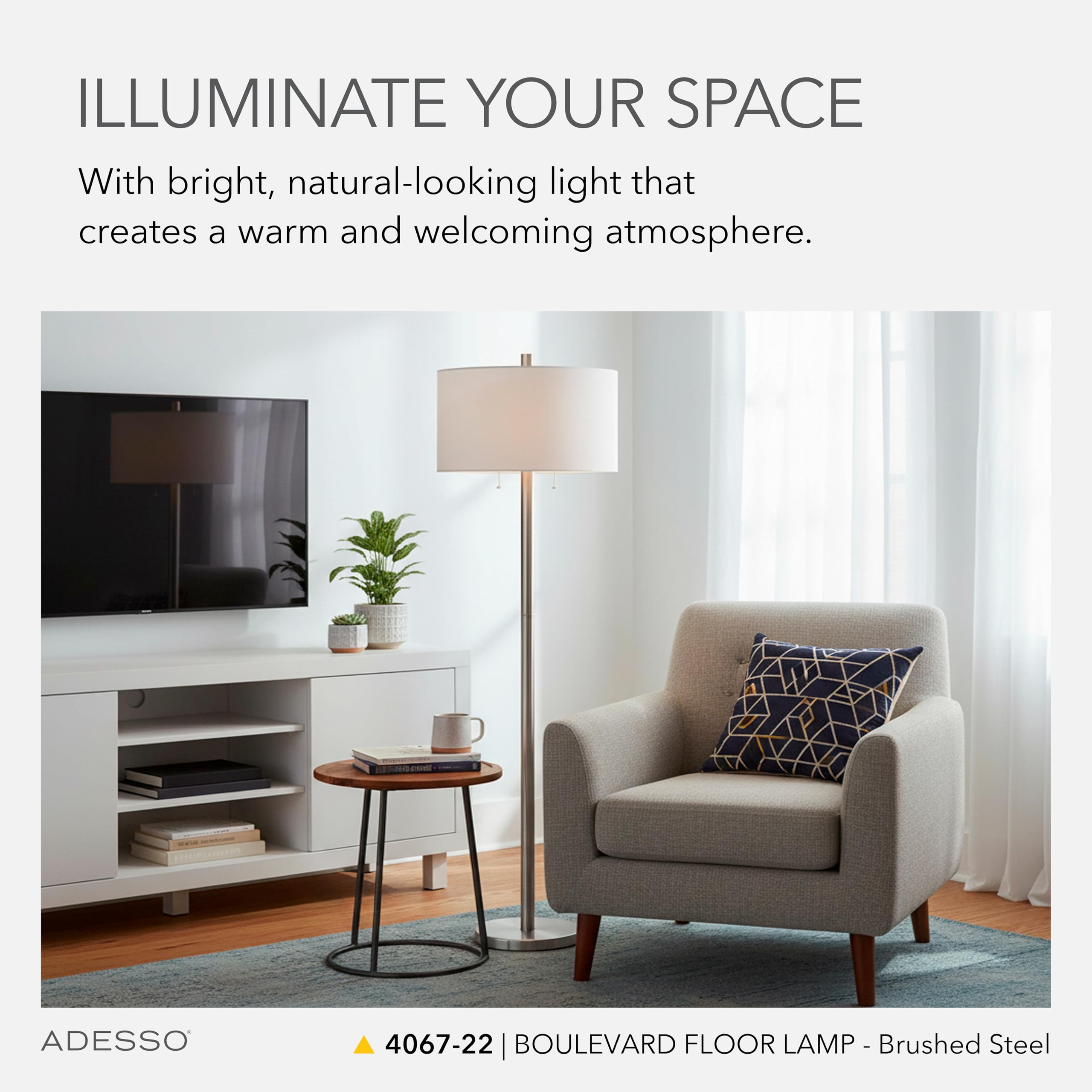 Amazon.co.jp: Adesso 4067-22 Boulevard Floor Lamp, Satin Steel by