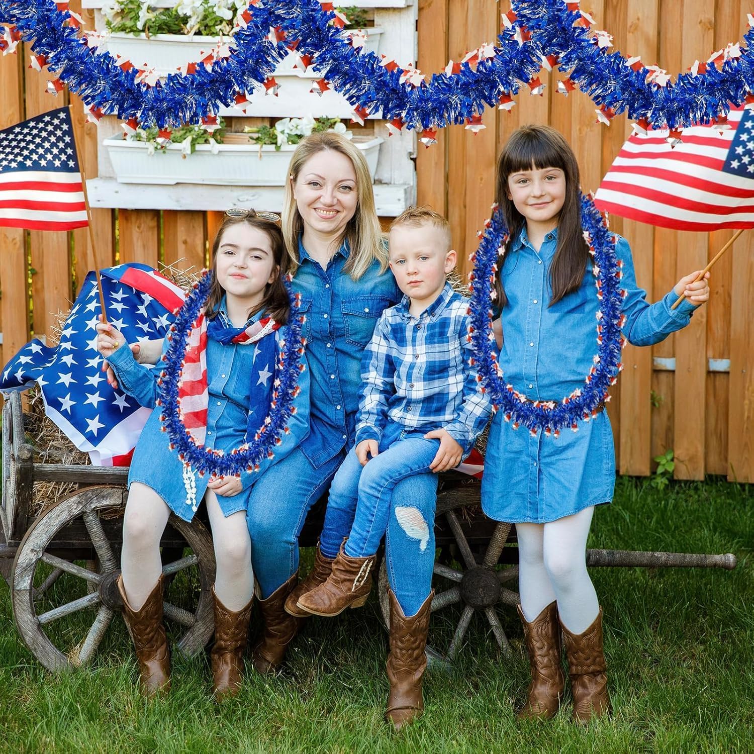 50FT 4th of July Decorations, Red White and Blue Garland 4th of July Garland Metallic Tinsel Twist for Holiday Party Home Memorial Day 250th Anniversary Independence Day 4th of July Decor