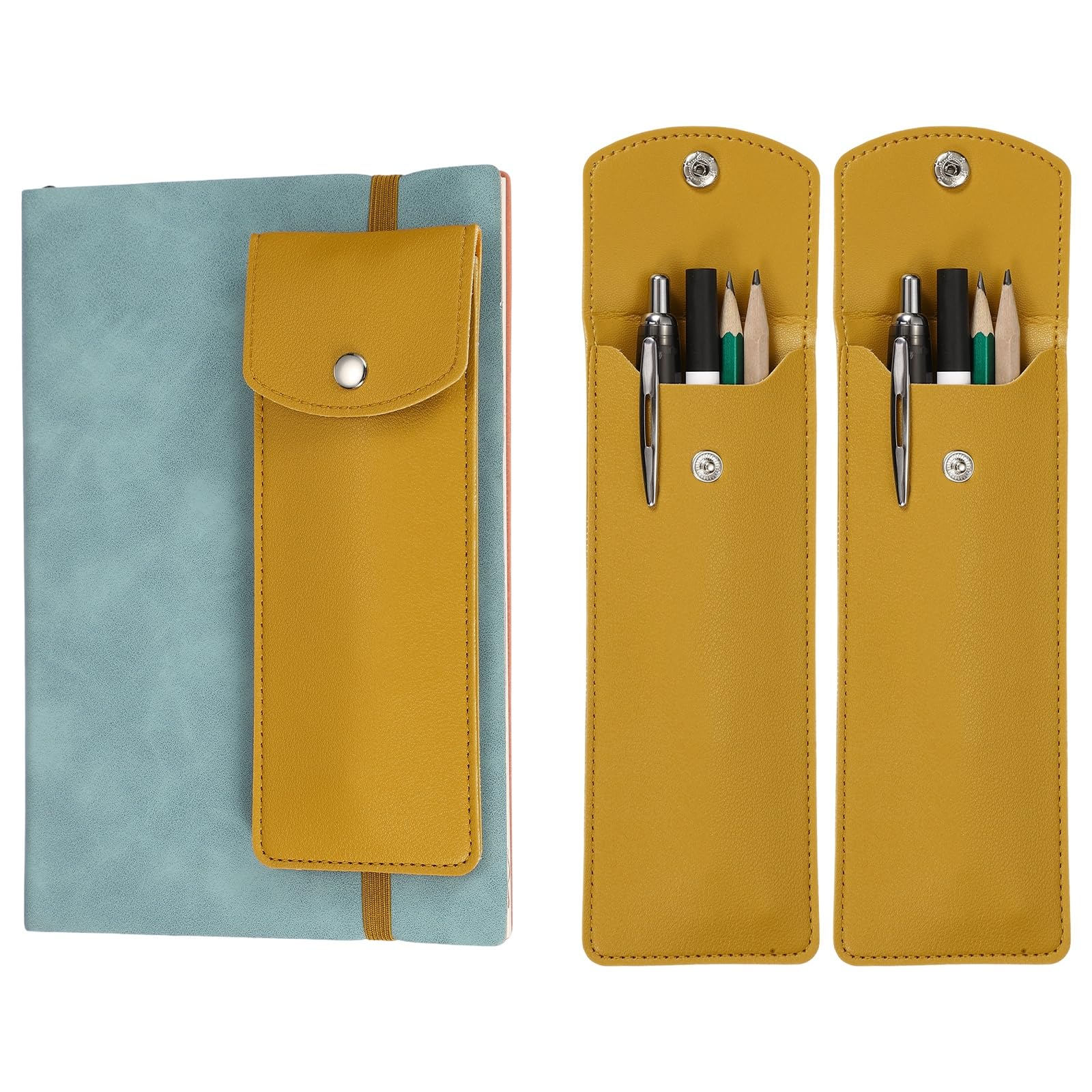 PATIKIL Elastic Band Pen Holder, 2Pcs Adjustable Leather Pen Sleeve Pouch for Notebook Journal Planner Tablet Office Classroom, Yellow