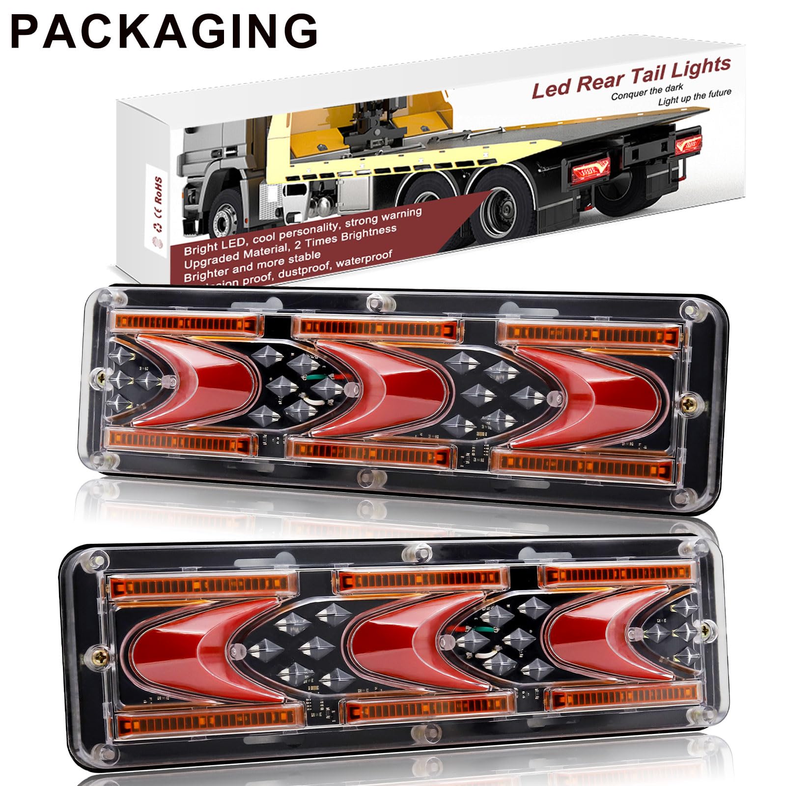 Biqing 2PCS Luci Posteriori per Rimorchio LED 24V,Multifunzione 46-LED Fanali Posteriori Luci di Stop Riflettore Indicatore di Direzione Dinamico per Rimorchio Caravan Camion Trattore