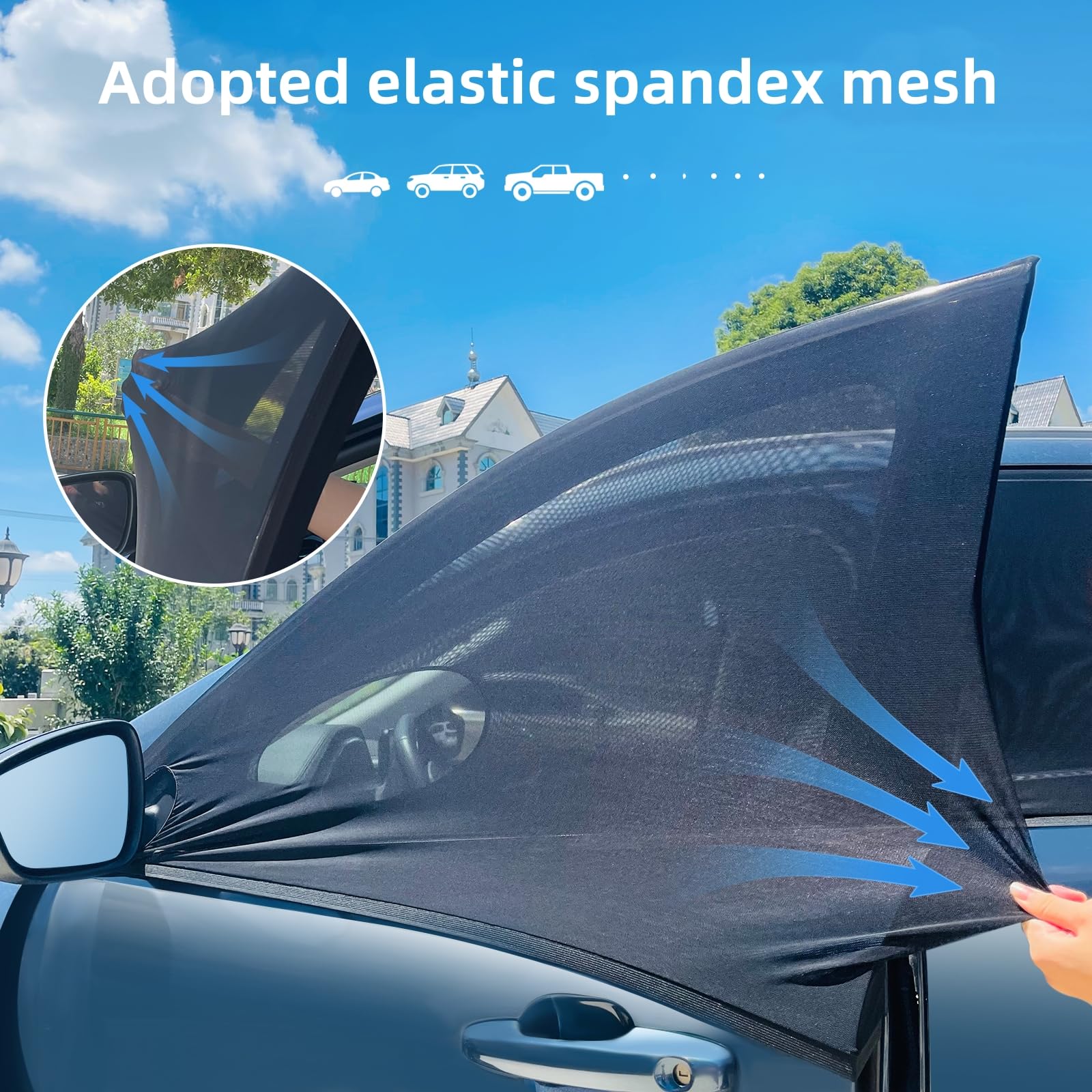 Front Door Driver Side Window Sunshade- 2 Pack car Camping Trip,Double Layer Window Screens Privacy,Durable Elastic Universal mesh Shades fit Most Vehicles. (Fit 43