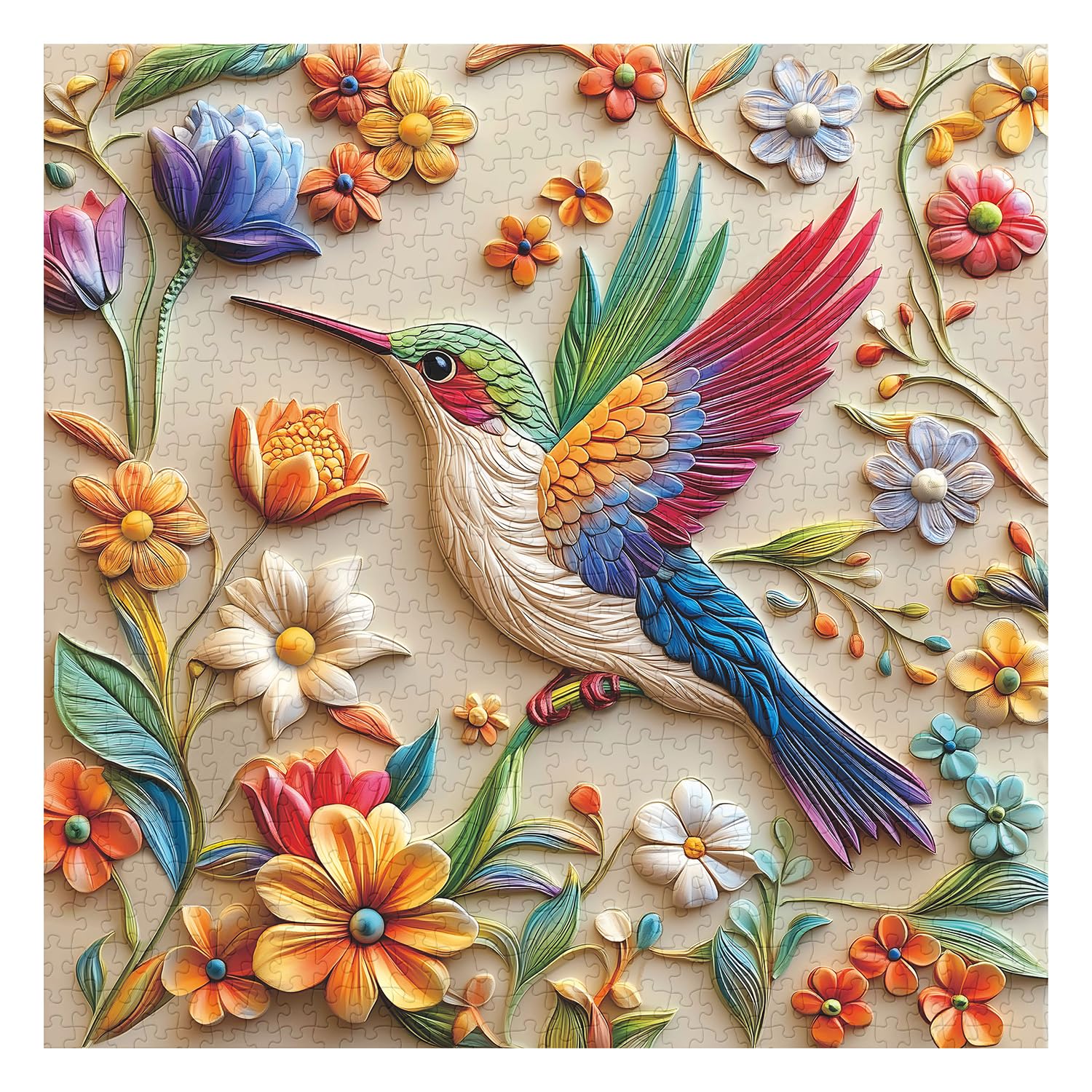 PPuzzling Hummingbird Puzzle for Adults 1000 Pieces, Spring Bird Animal Flower Art Puzzle, Nature Bird Floral Garden Jigsaw Puzzle, Hard Challenging Puzzles for Adults - Image 2
