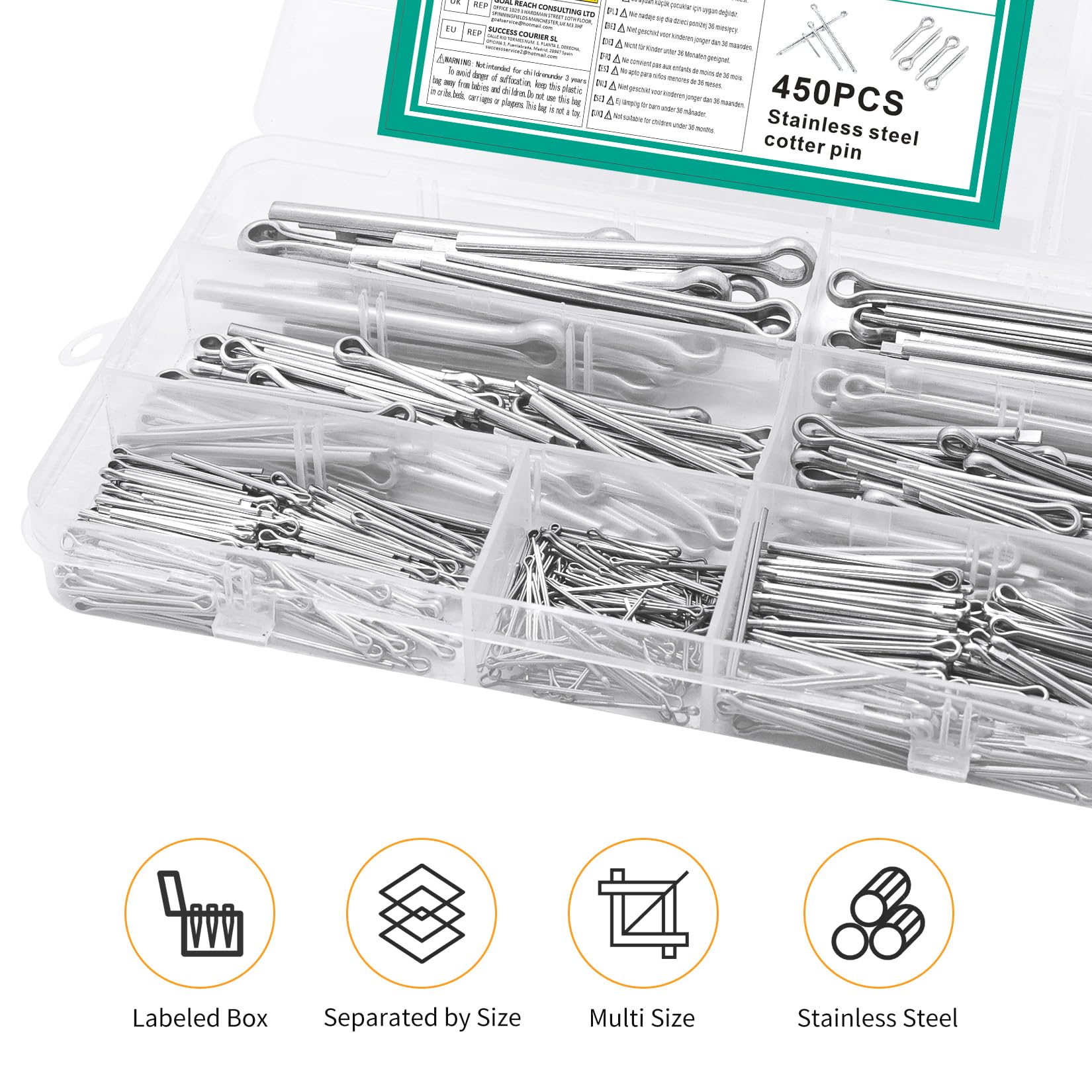 Coppiglie Acciaio Inox 450 Pz, Coppiglia Spine Elastiche, Coppiglia di Bloccaggio per Trattori Auto Riparazioni