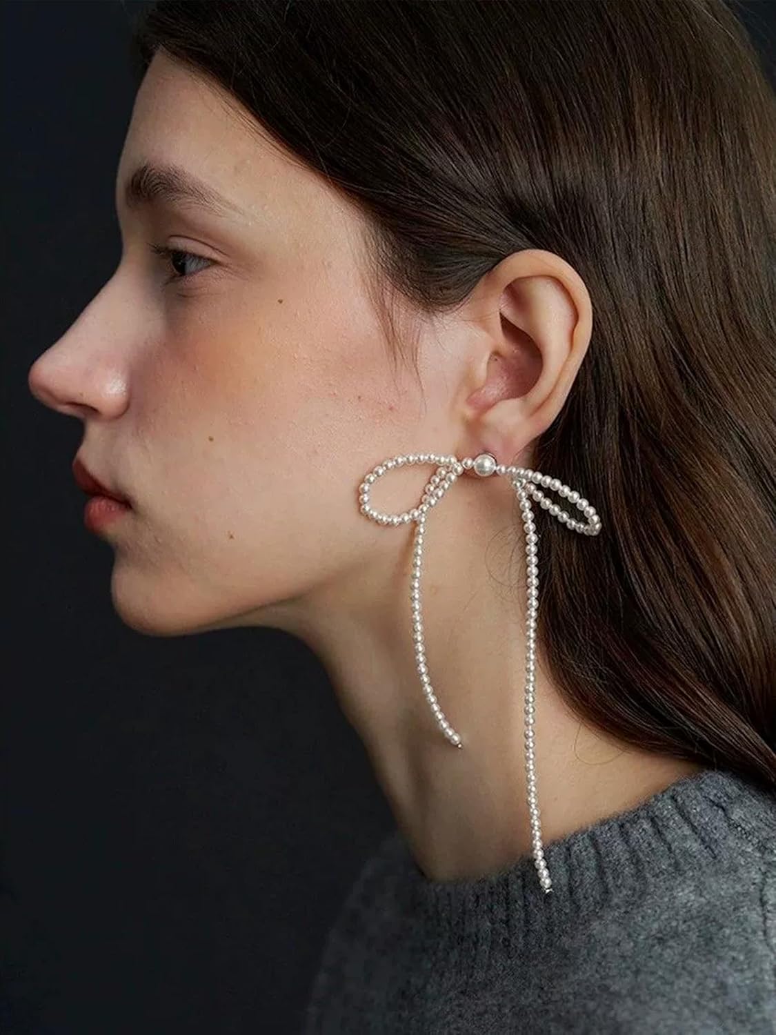 925 Sterling Silver Long Pearl Bow Dangle Earrings for Women, Bow Earrings Elegant Wedding Jewelry, Lightweight Pearl Earrings, Gift for Her - Image 2