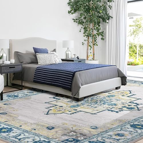 Miniatura 7 de Carvapet Alfombra de área vintage, bohemia, suave, antideslizante y resistente a las manchas, para cocina, sala de estar, dormitorios, pasillos,