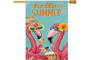 Baccessor Flamingo Hello Summer House Flag: Greet Summer with a Touch of Fun