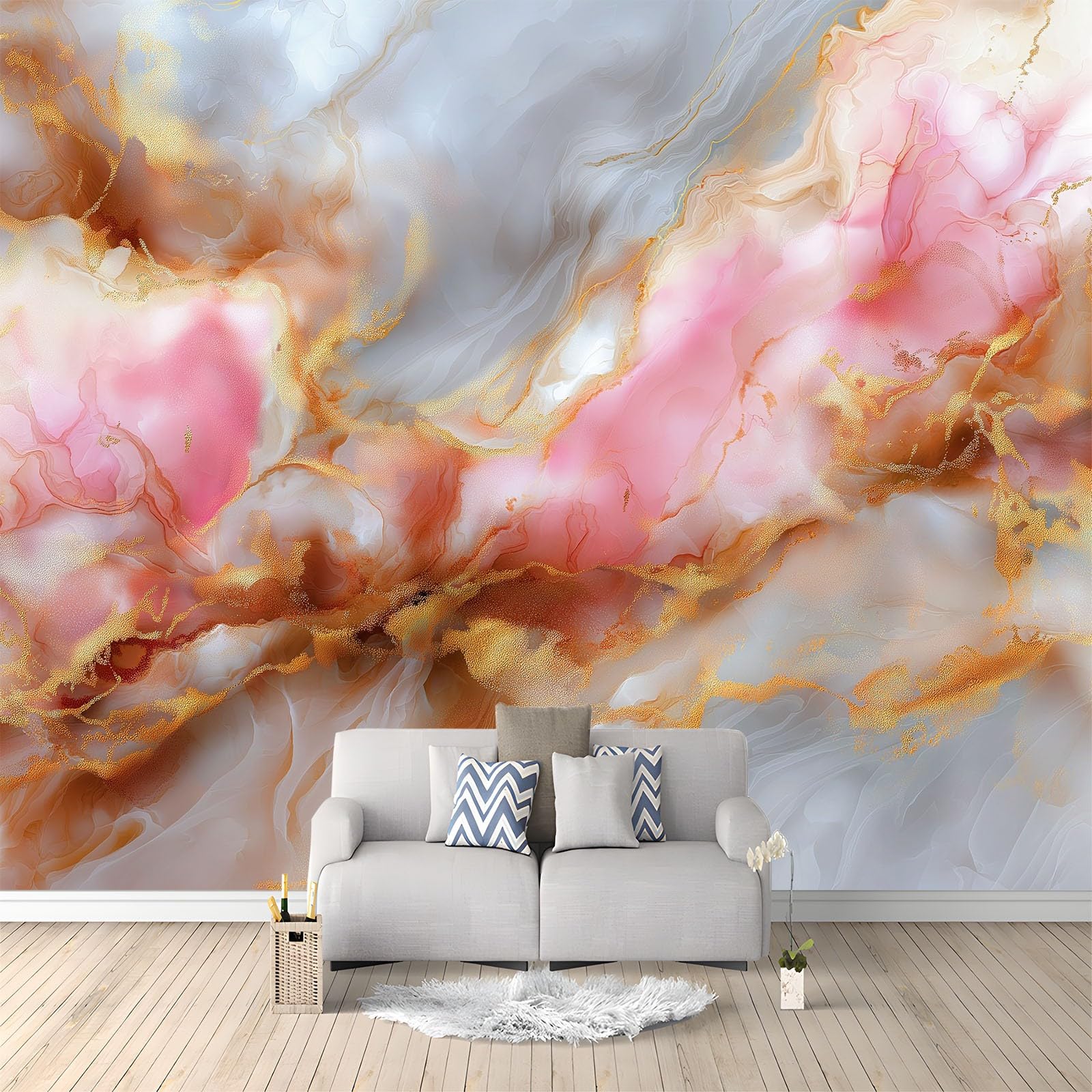 Générique Panoramiczna tapeta abstrakcyjny marmur piasek ruchomy złoty liść 3D 350 x 256 cm, włóknina XXL nowoczesna dekoracja ścienna salon sypialnia biuro pokój dziecięcy, wielokolorowy