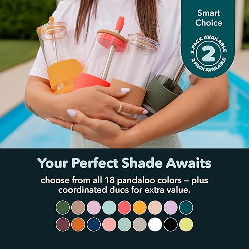 Miniatura 8 de Pandaloo Tazas de Vidrio con Tapas y Popotes - 20 Fl Oz - Tamaño Perfecto para Taza de Café Helado - Taza de Batido con Tapa de Bambú y Tapa para