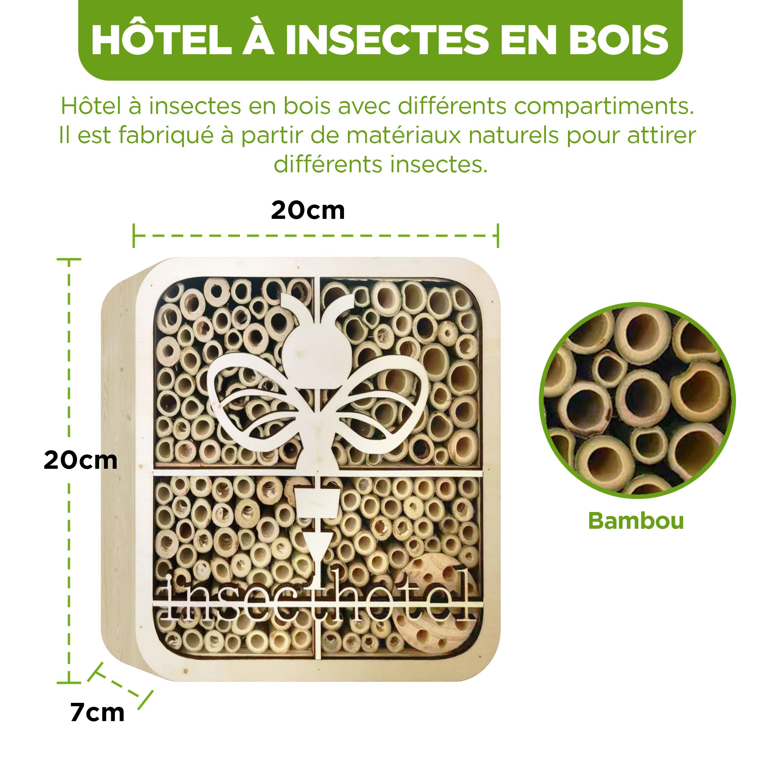 ISOTRONIC Hotel per insetti in legno naturale – Casetta per api, coccinelle e altri insetti – Hotel per api in bambù per giardino e balcone – Design moderno a nido d'ape (ape)