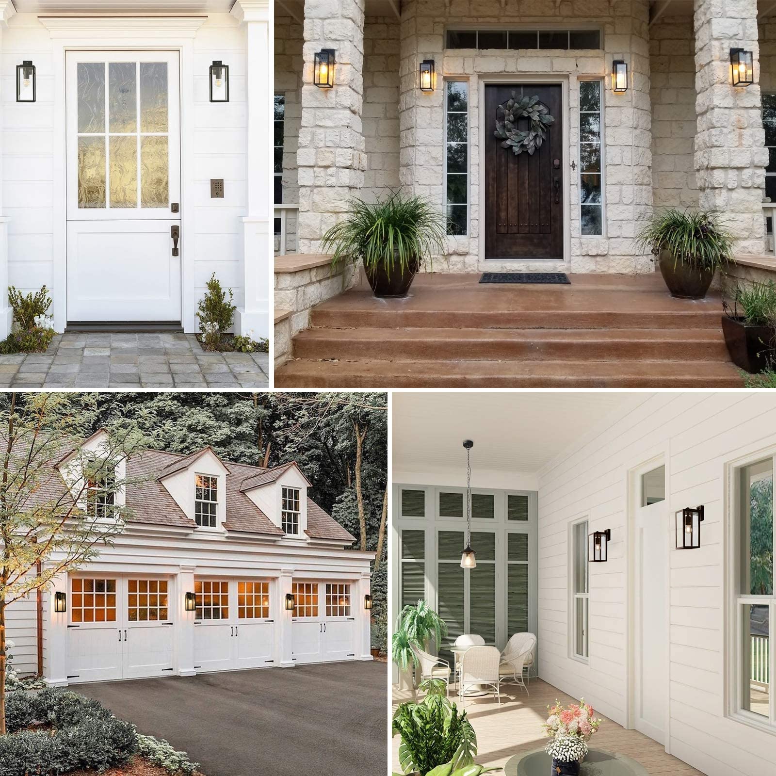 HLFVLITE Lampada da Parete per Esterni Dusk to Dawn, Alluminio Applique da Esterno Impermeabile con Attacco E27 con Paralume in vetro per Porta d'ingresso del Portico, Garage, Nero Opaco