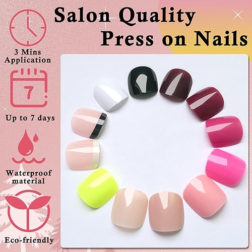 Miniatura 2 de LoveOurHome Kit de 288 uñas postizas cuadradas cortas a presión, puntas de uñas postizas acrílicas para uñas de los pies, puntas francesas con