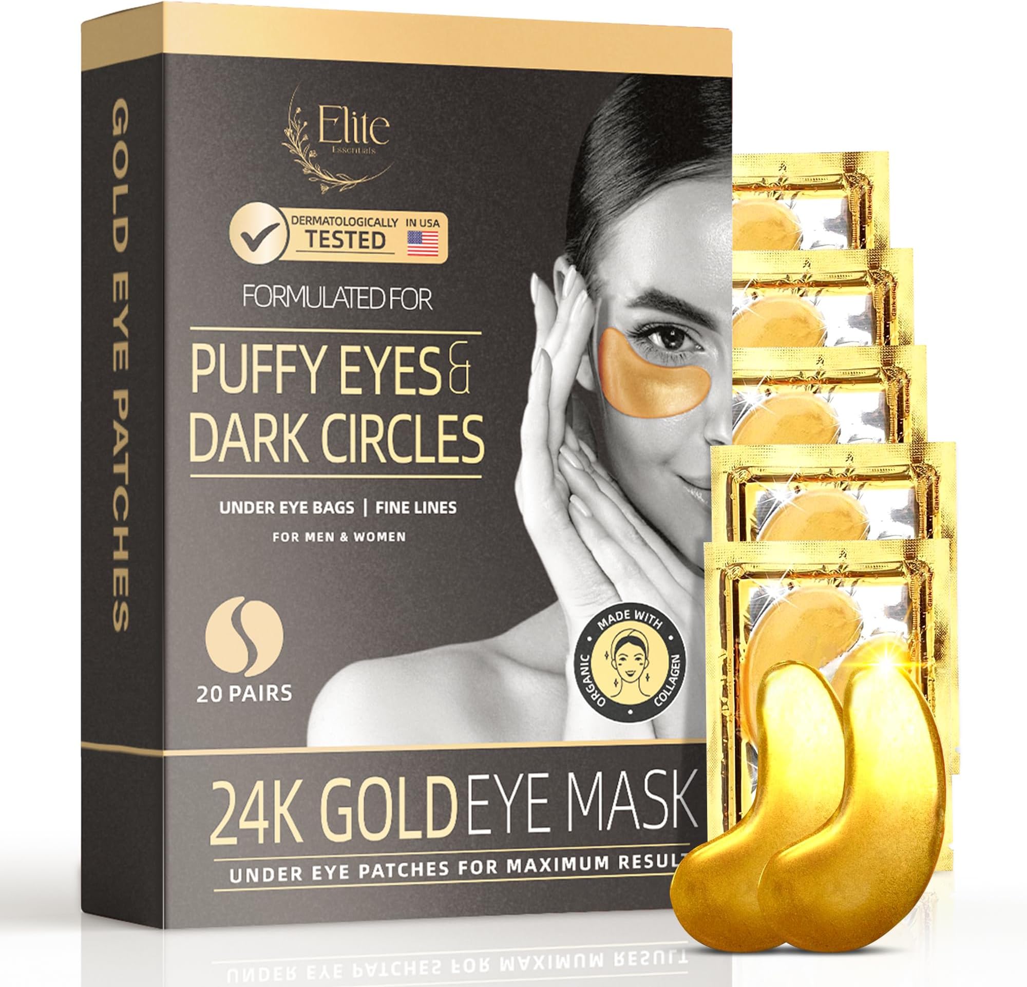 Elite Essentials 24k Gold Eye Mask Under Eye Patches for