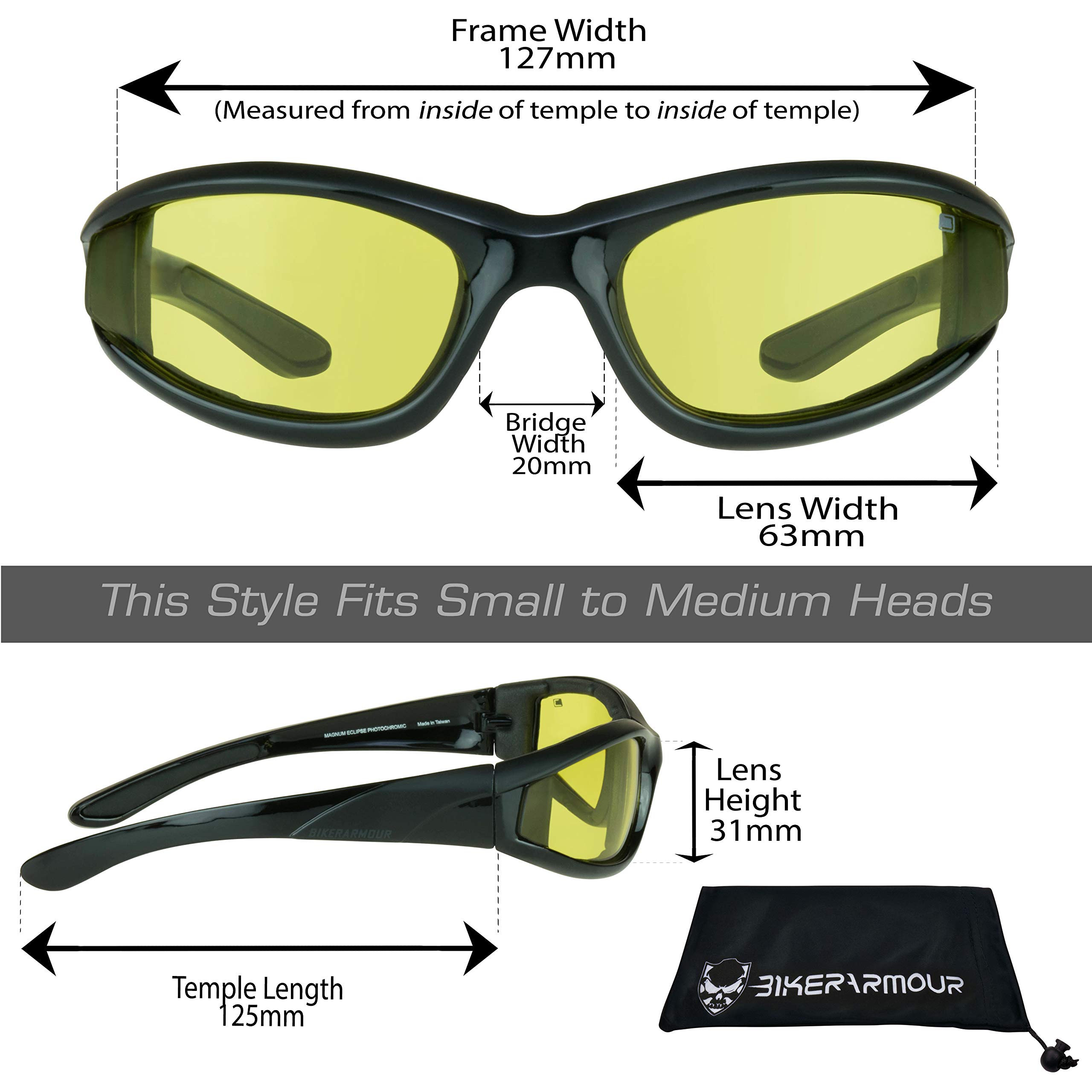 Bikershades Motorcycle Safety Yellow Lens Glasses Night Riding Foam Padded Black Frame for Men & Women