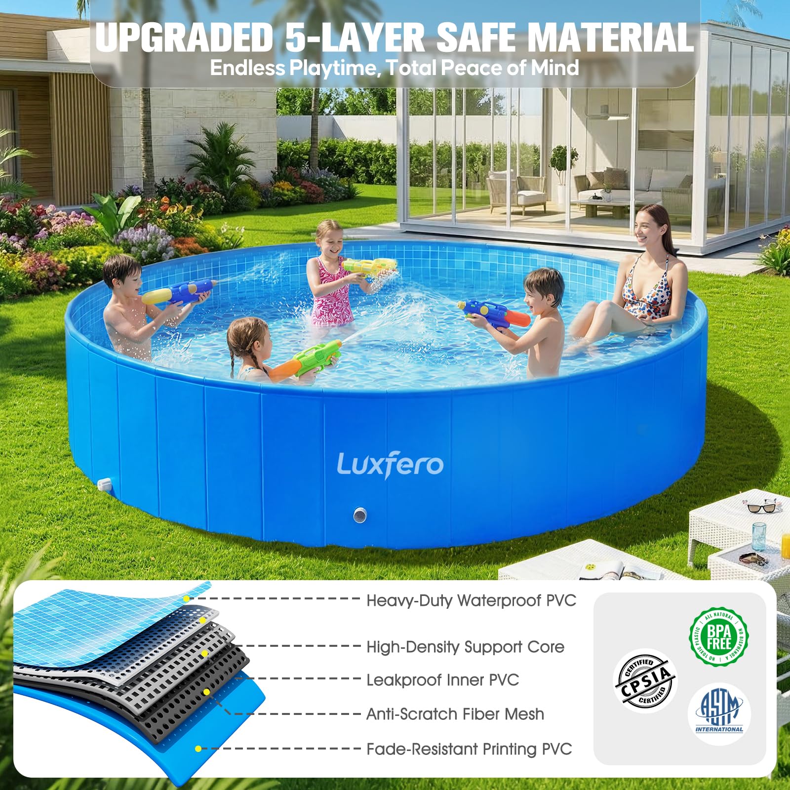 Luxfero Frame Pool, Faltbarer Aufstellpool Groß, Verdickung Schwimmbecken Gartenpool für Familie, Schnelle Installation Aufstellpool Rund, Robust Swimmingpool Schwimmbad für Garten, 228 x 228 x 50 cm