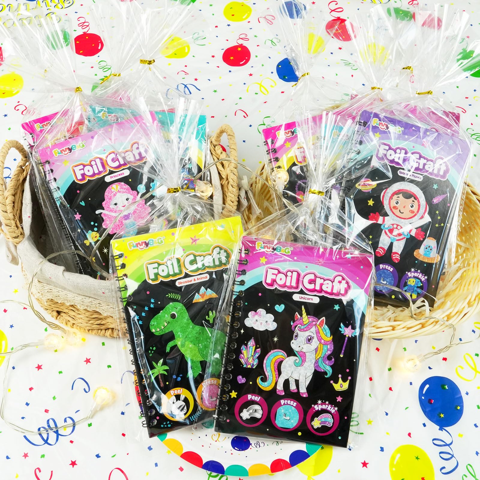 FUNNYB&G Arte con Foil Actividad Libros Colorear Detalles Cumpleaños niños, 2 IN 1 Foil Art&Livros de Colorir infantis, Regalos Cumpleaños Niños Colegio|Manualidades Niños Niña 4-10 Años (clásico 24)
