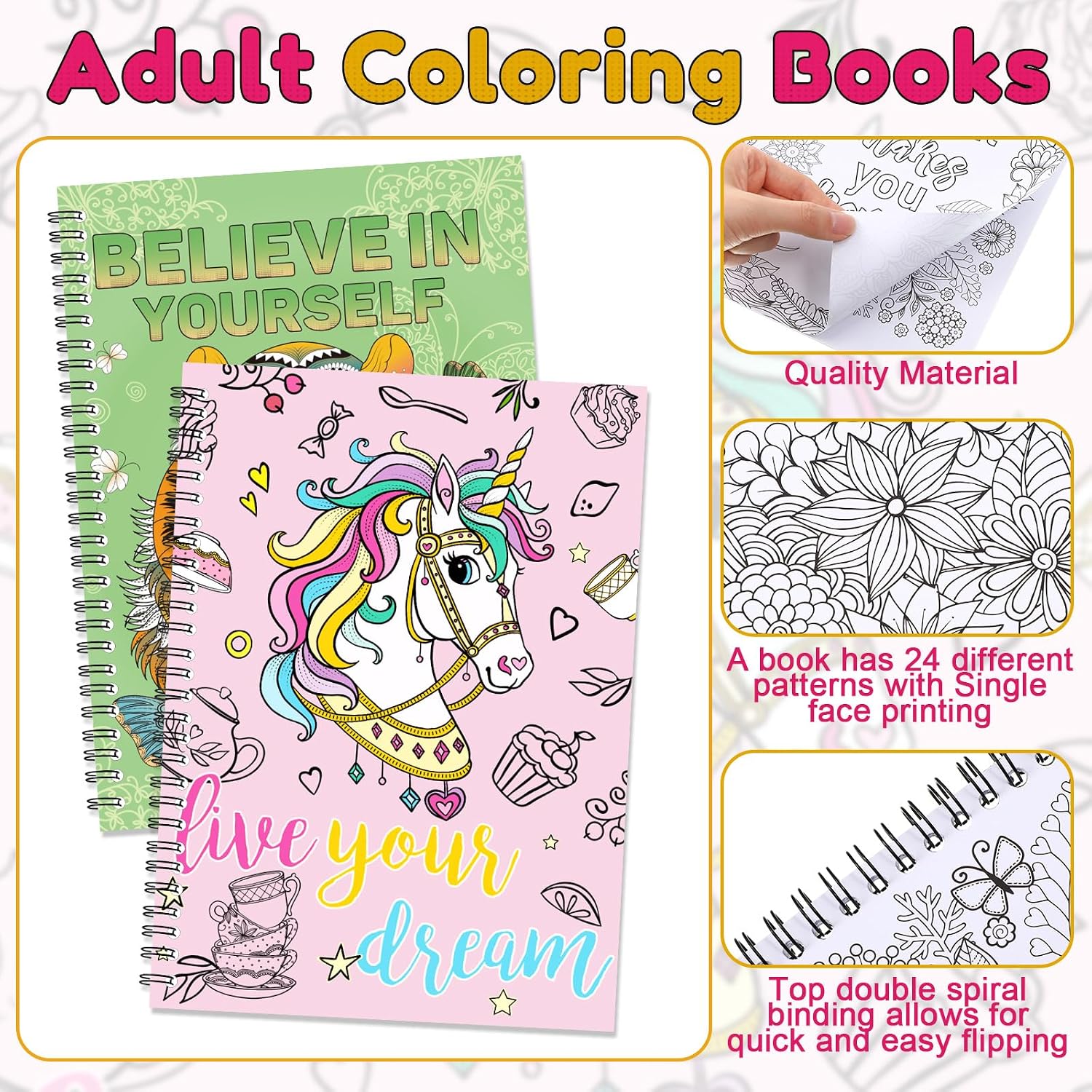 Pasimy 6 Pack Inspirational Adult Coloring Books Bulk 7.2 x 9.8 Inch Spiral Bound Coloring Books Mandala Animal Activity Book Motivational Gift for Adult Stress Relieving Supplies Holiday Party Favors image 3